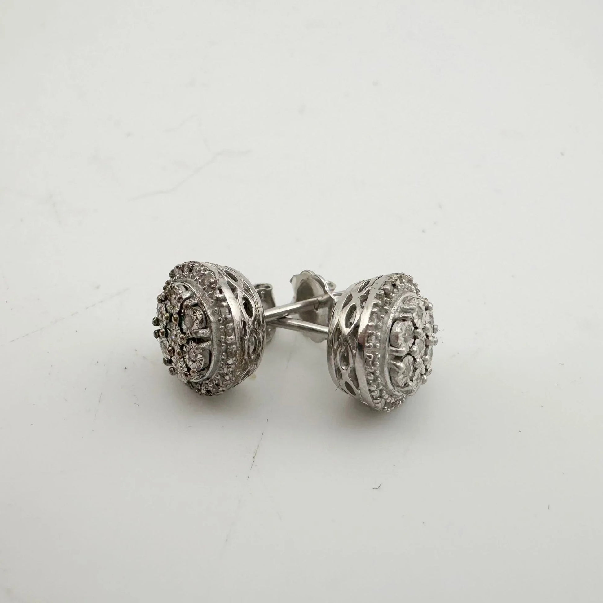 Natural Diamond Halo Stud Earrings in Sterling Silver - A+ Stuff