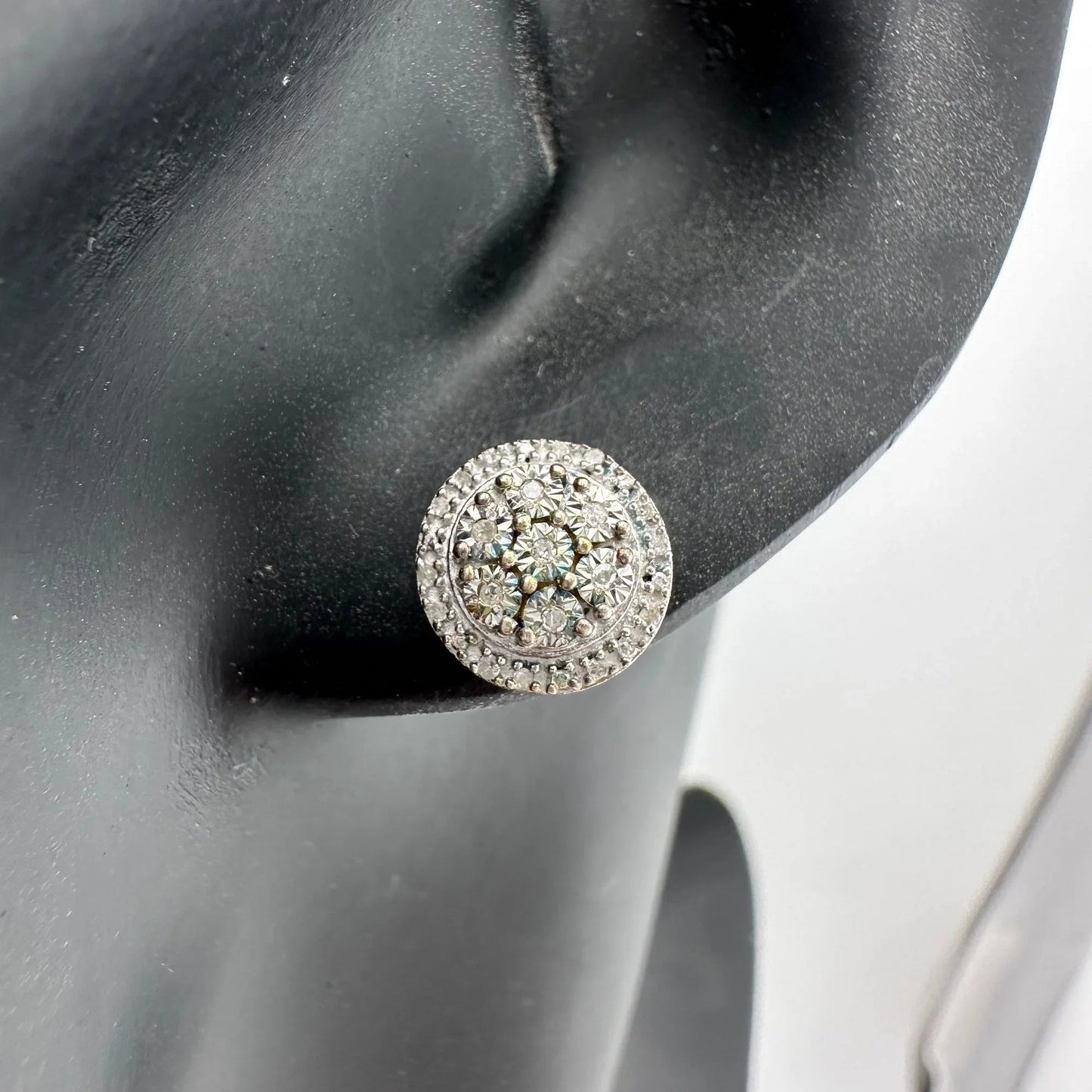 Natural Diamond Halo Stud Earrings in Sterling Silver - A+ Stuff