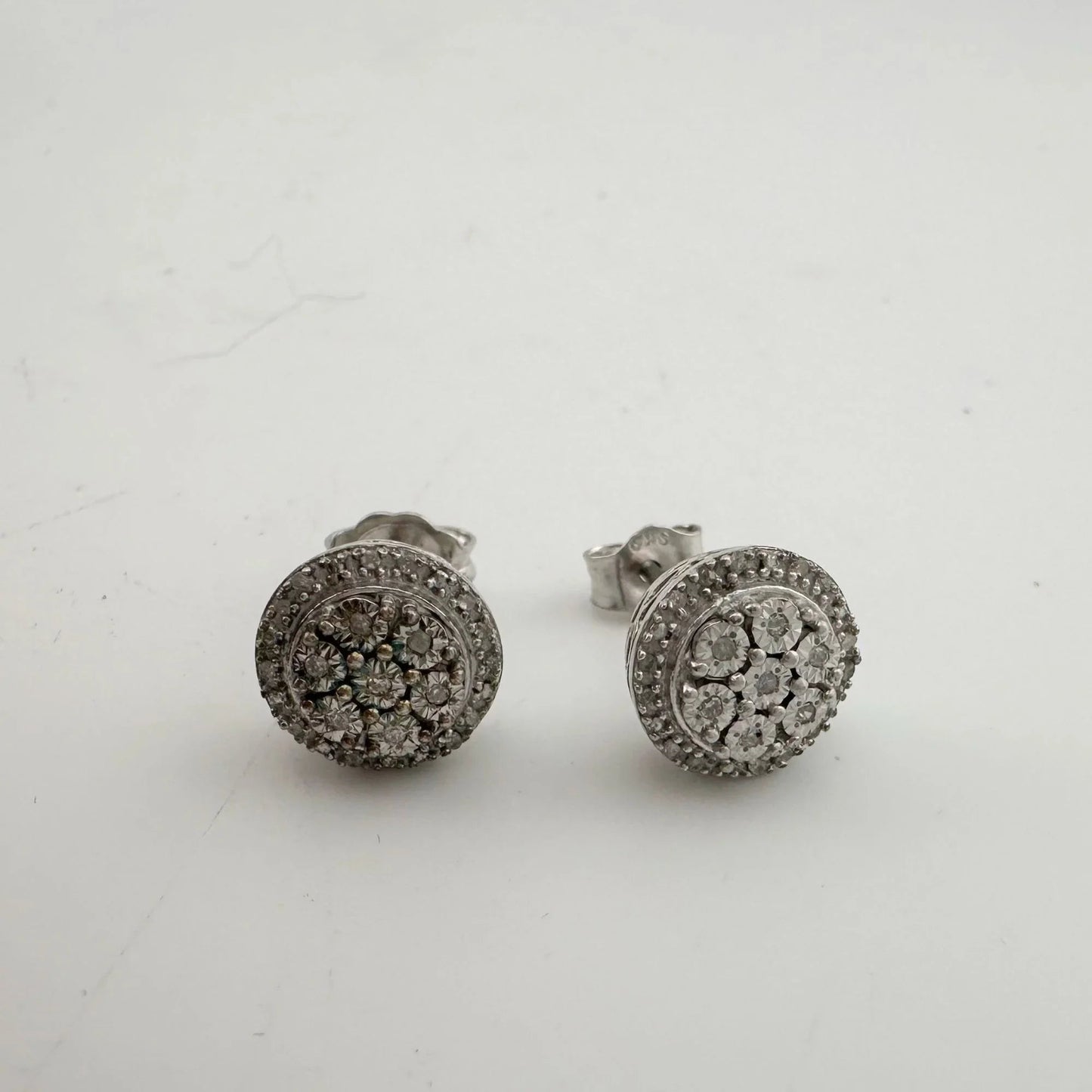 Natural Diamond Halo Stud Earrings in Sterling Silver - A+ Stuff