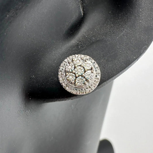 Natural Diamond Halo Stud Earrings in Sterling Silver - A+ Stuff