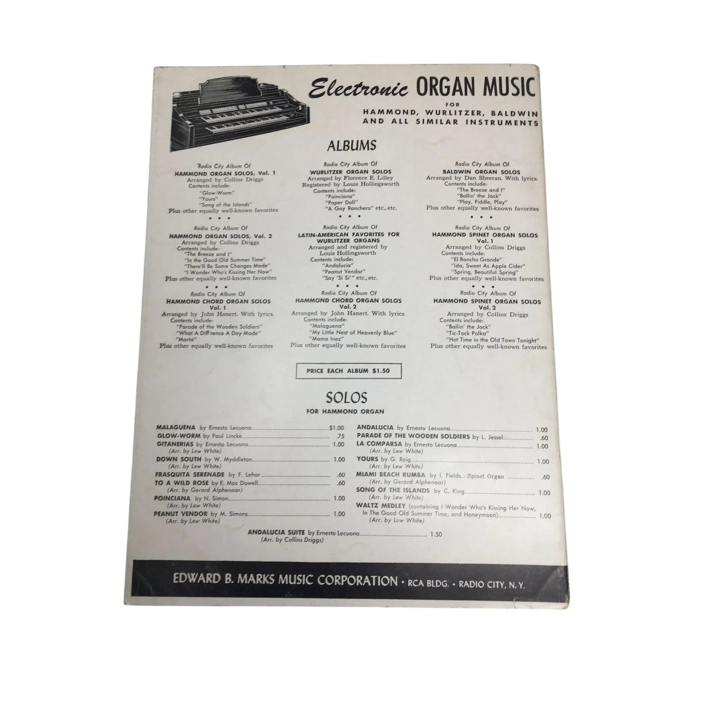 No. 1 - Radio City Album of Hammond Organ Solos - A+ Stuff - SHEET MUSIC - A+ Stuff