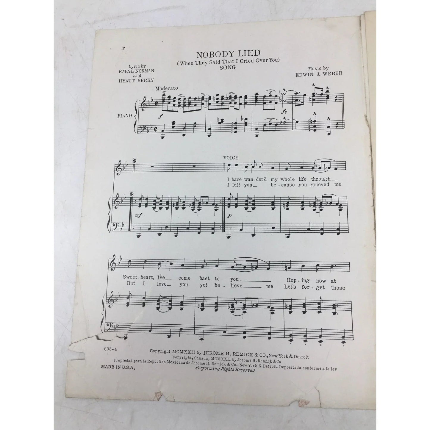 ''NOBODY LIED (When they said that I cried over you)'' Sheet music book - A+ Stuff - SHEET MUSIC - A+ Stuff