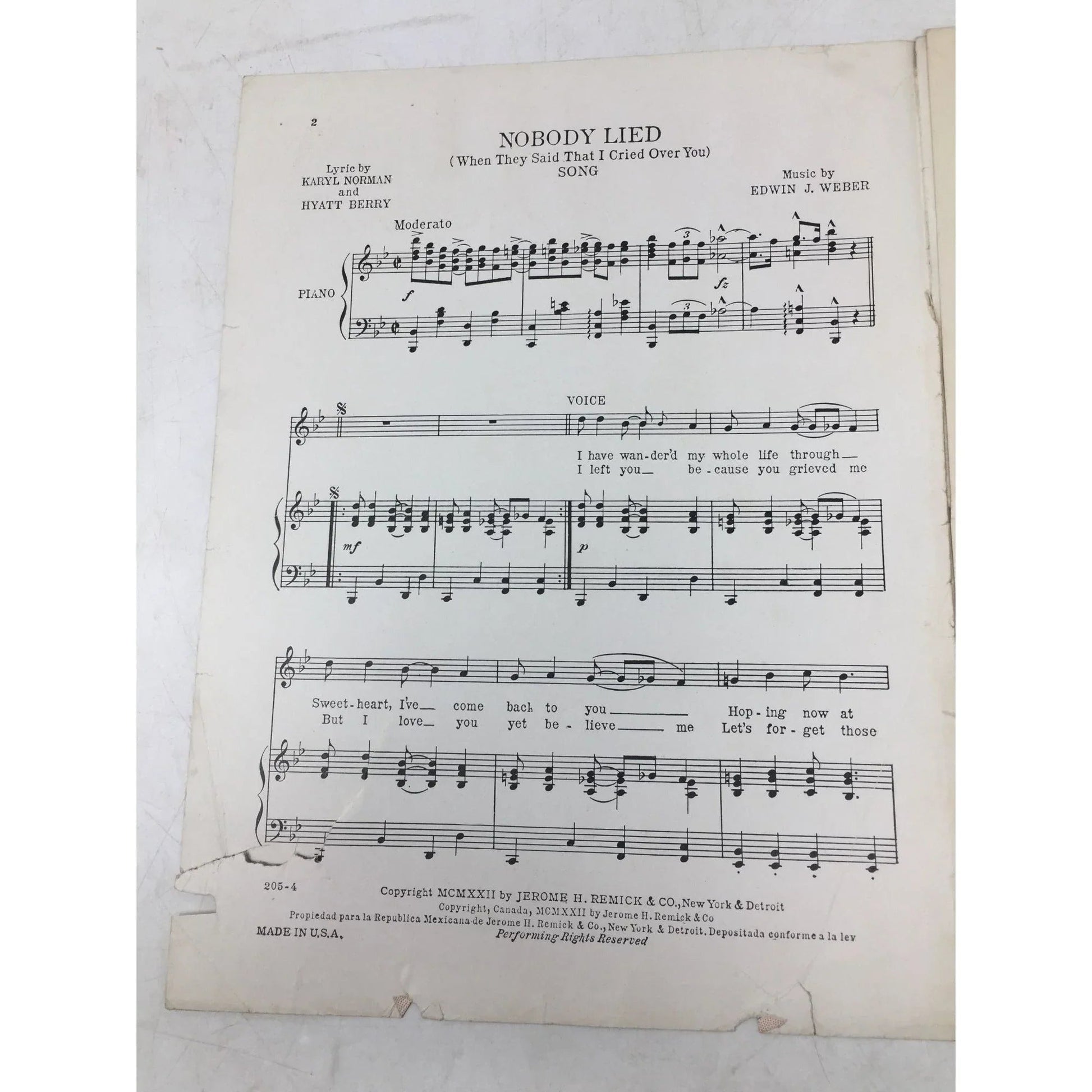 ''NOBODY LIED (When they said that I cried over you)'' Sheet music book - A+ Stuff - SHEET MUSIC - A+ Stuff