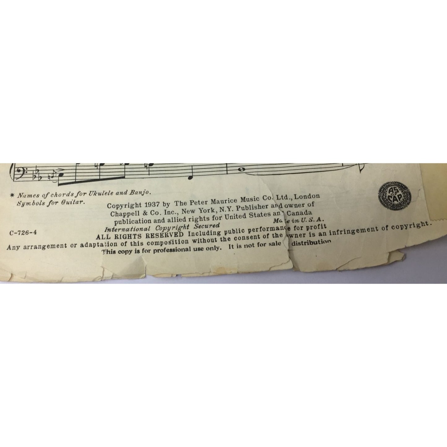 ''HARBOR LIGHTS'' SHEET MUSIC BY JIMMY KENNEDY AND HUGH WILLIAMS