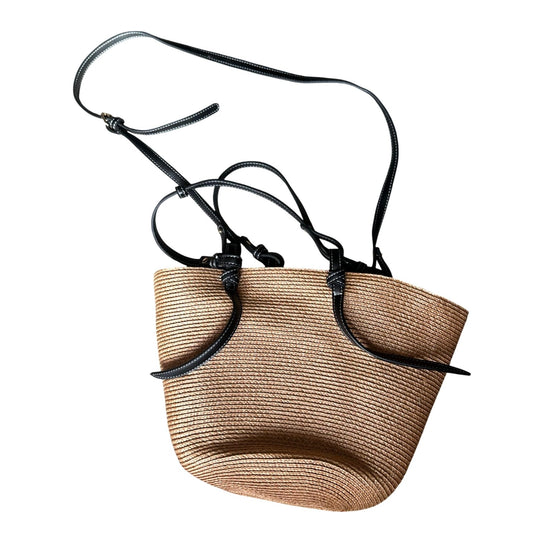 Zara Woven Basket Bag with Black Handles and Crossbody Strap