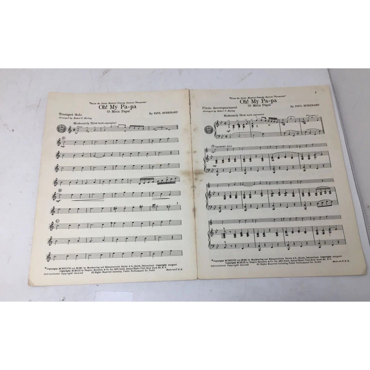 Oh! My Pa - Pa (O Mein Papa) by Paul Burkhard - A+ Stuff - SHEET MUSIC - A+ Stuff