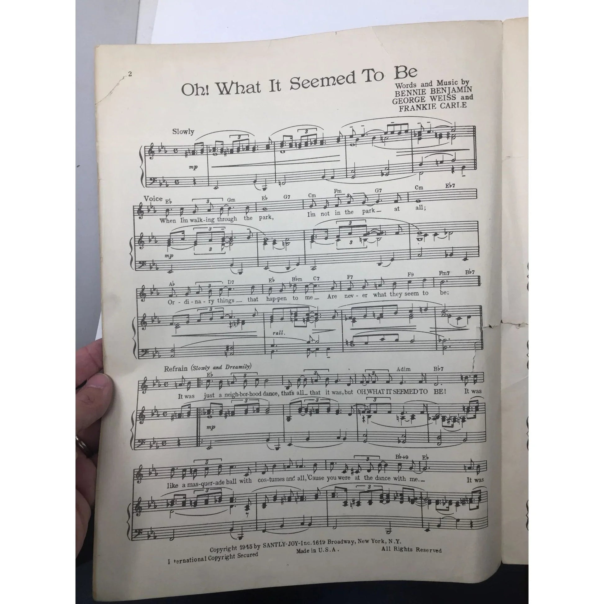 ''Oh! What it seemed to be'' by Bennie Benjamin, George Weiss, Frankie Carle - A+ Stuff - SHEET MUSIC - A+ Stuff