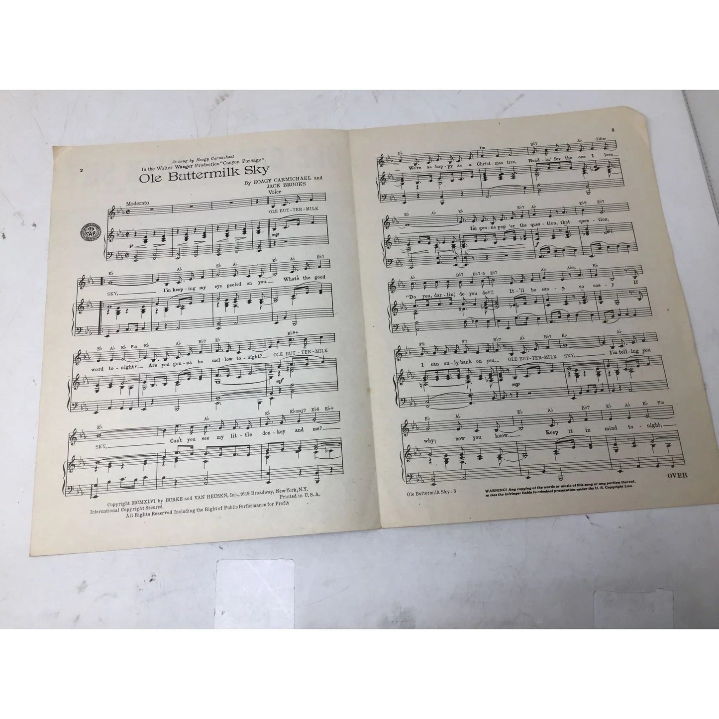 OLE BUTTERMILK SKY Vintage Sheet Music - A+ Stuff - sheet music - A+ Stuff