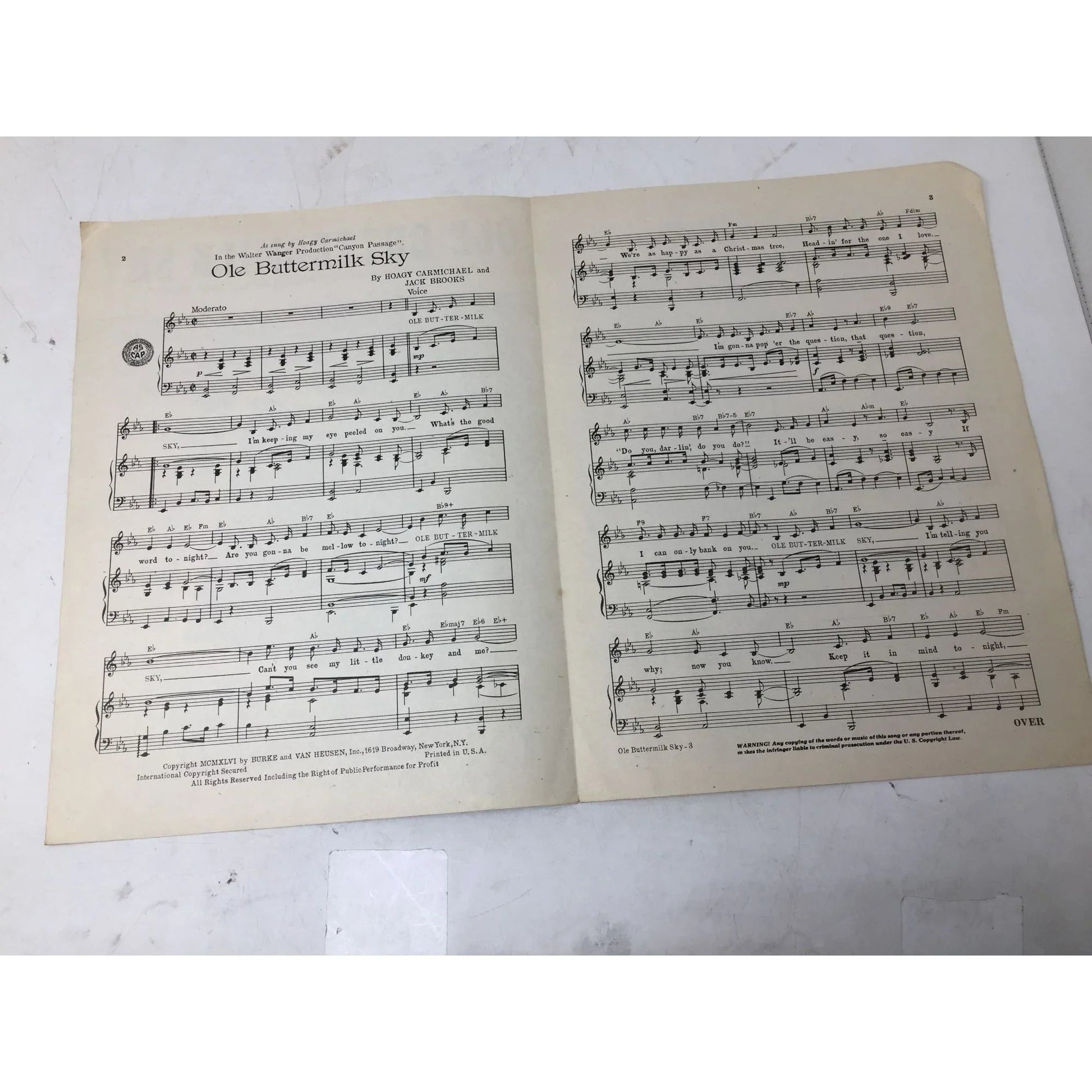 OLE BUTTERMILK SKY Vintage Sheet Music - A+ Stuff - sheet music - A+ Stuff