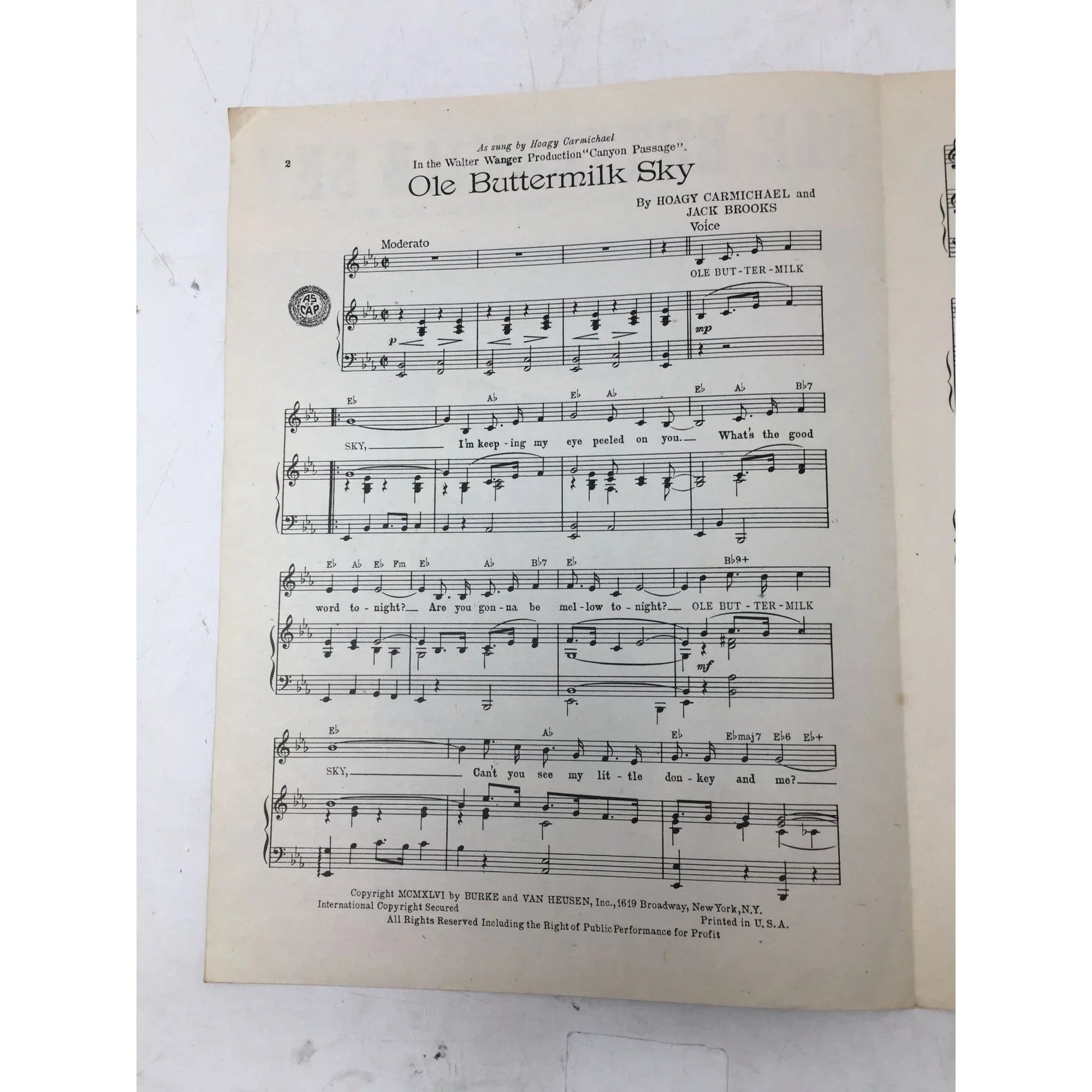 OLE BUTTERMILK SKY Vintage Sheet Music - A+ Stuff - sheet music - A+ Stuff