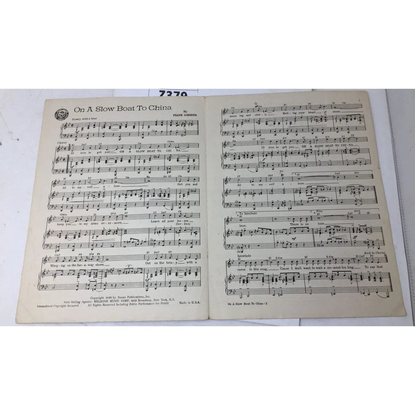 ''On a Slow Boat to China'' by Frank Loesser Vintage sheet music - A+ Stuff - sheet music - A+ Stuff
