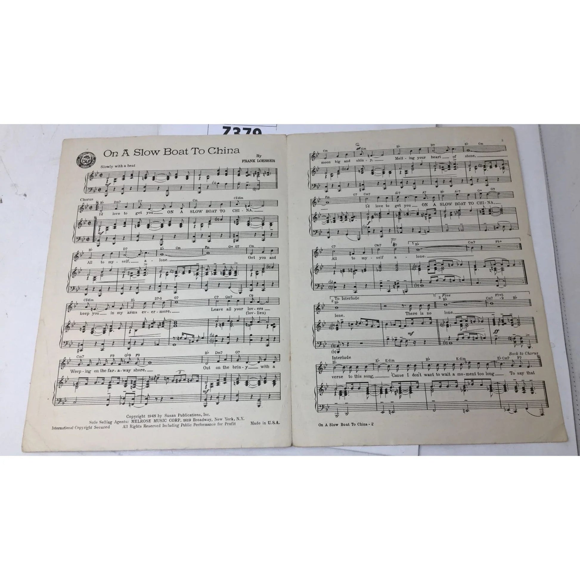 ''On a Slow Boat to China'' by Frank Loesser Vintage sheet music - A+ Stuff - sheet music - A+ Stuff