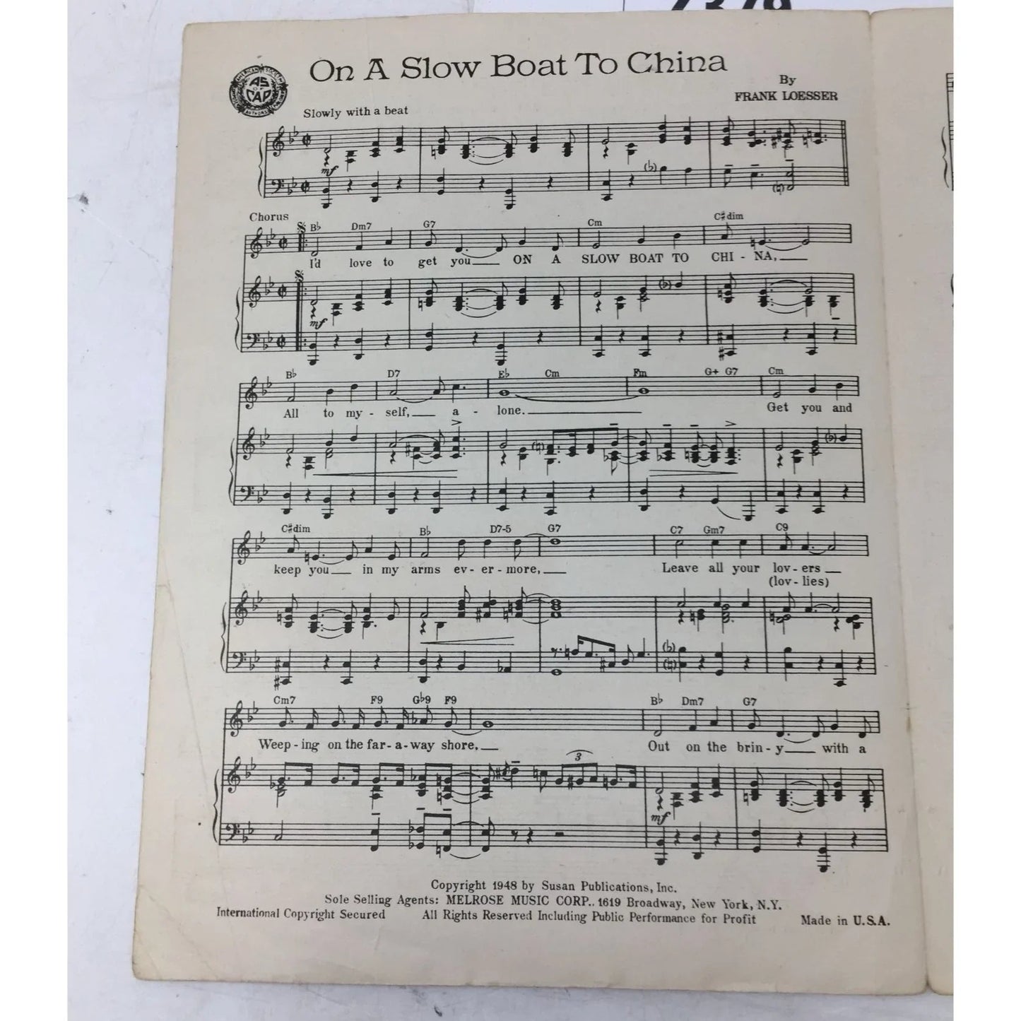 ''On a Slow Boat to China'' by Frank Loesser Vintage sheet music - A+ Stuff - sheet music - A+ Stuff