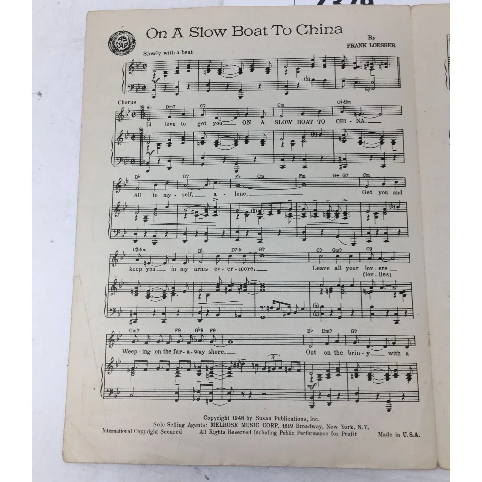 ''On a Slow Boat to China'' by Frank Loesser Vintage sheet music - A+ Stuff - sheet music - A+ Stuff