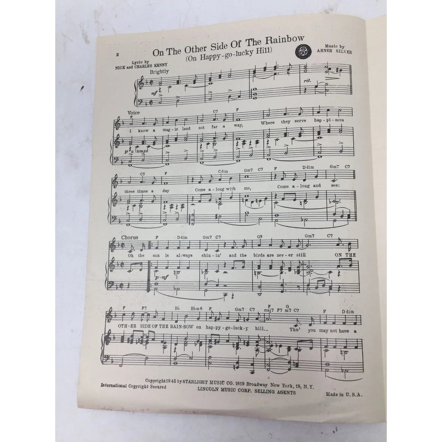 ON THE OTHER SIDE OF THE RAINBOW (on happy go lucky hill) - A+ Stuff - SHEET MUSIC - A+ Stuff