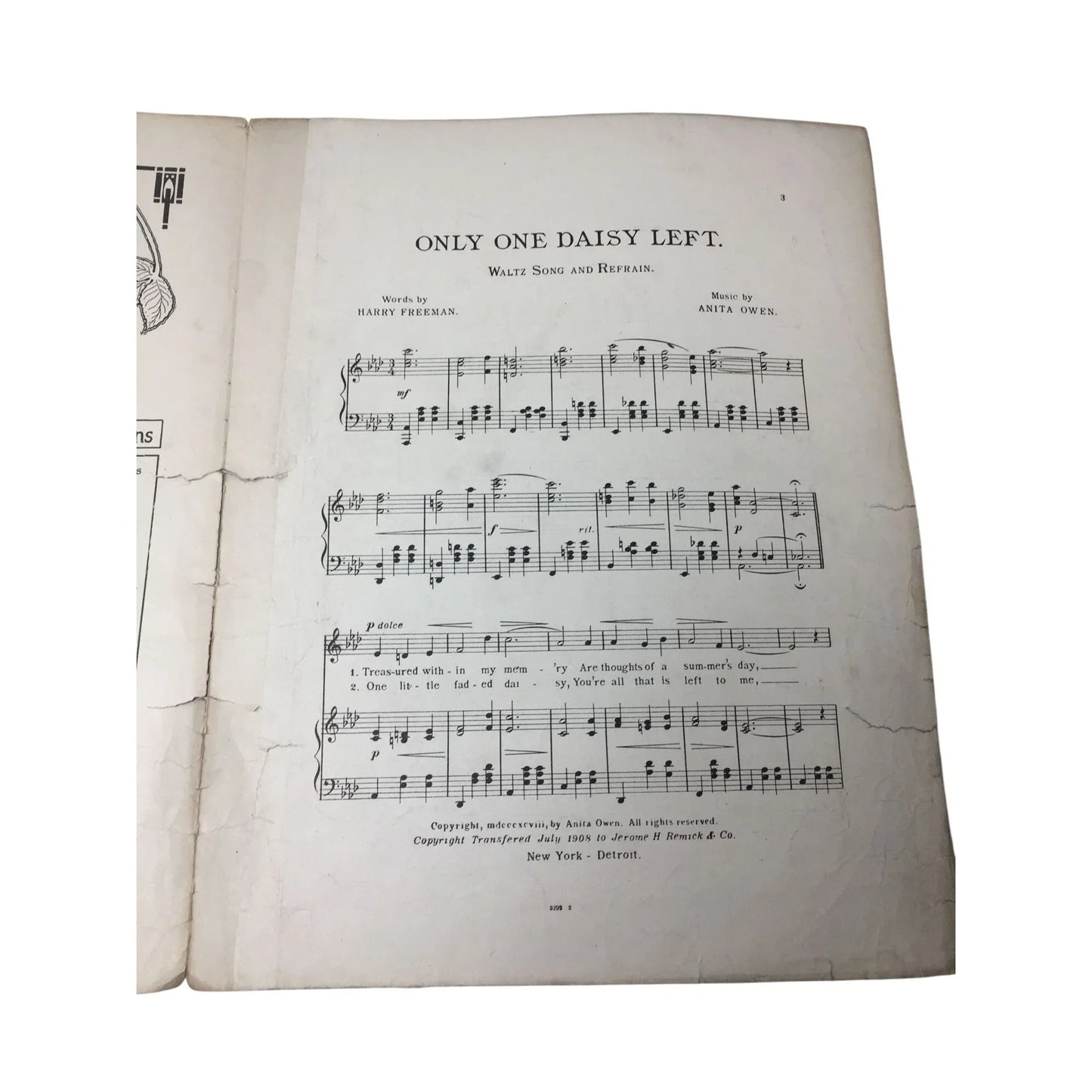 ''Only One Daisy Left'' Memories of ''Sweet Bunch of daisies'' by Anita Owen - A+ Stuff - Sheet Music - A+ Stuff