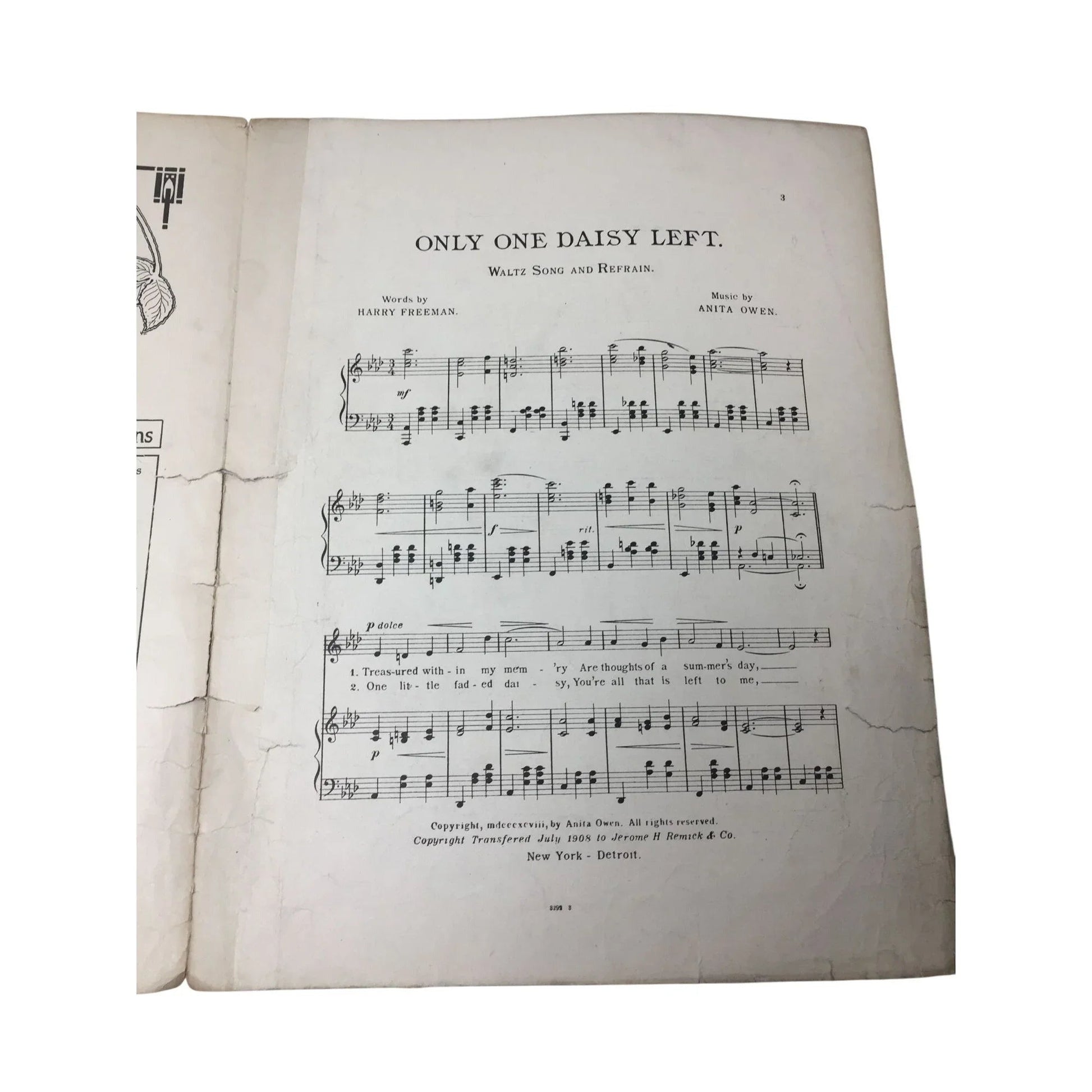 ''Only One Daisy Left'' Memories of ''Sweet Bunch of daisies'' by Anita Owen - A+ Stuff - Sheet Music - A+ Stuff