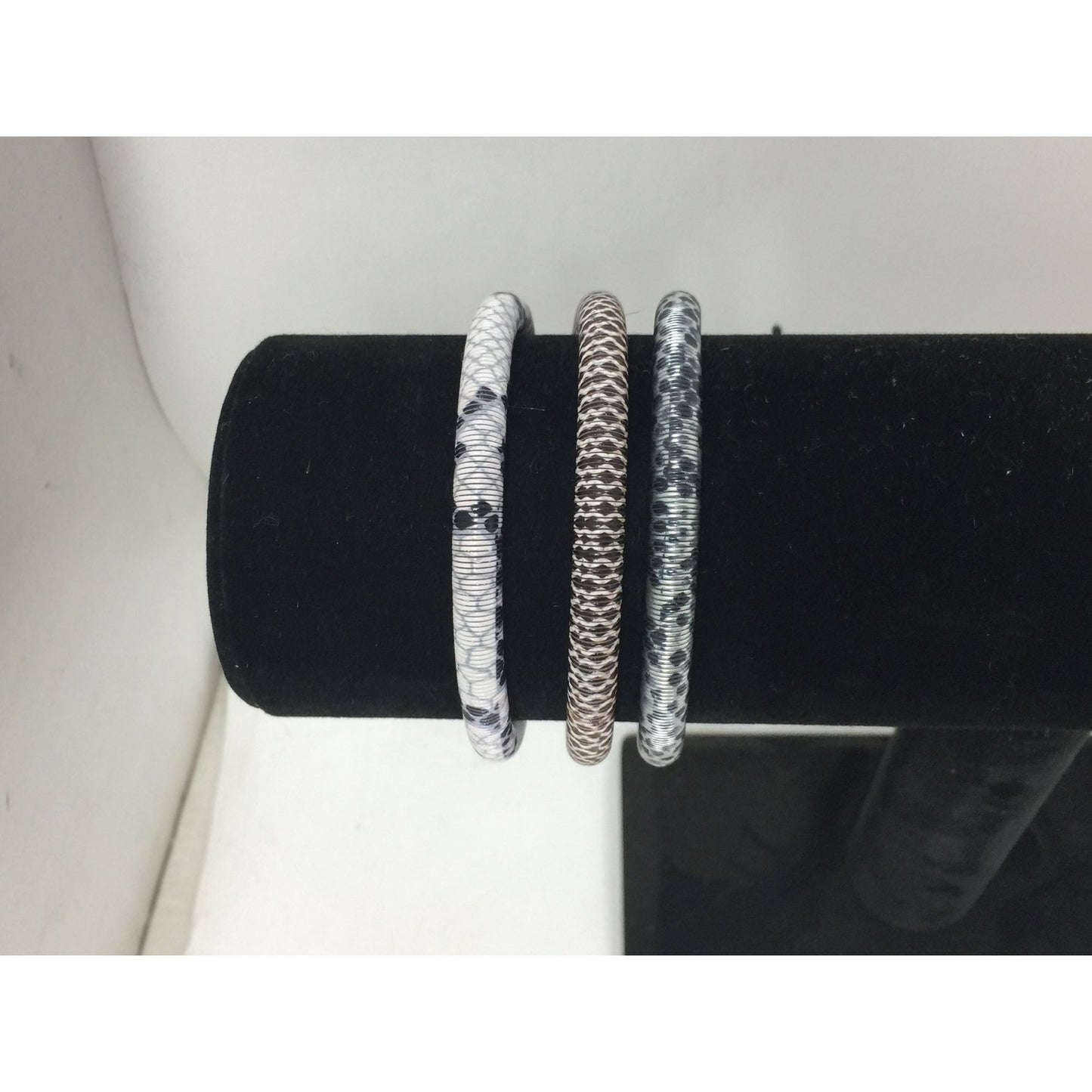 Snakeskin Patterned Stretchy Bangle Bracelets - Set of (3)