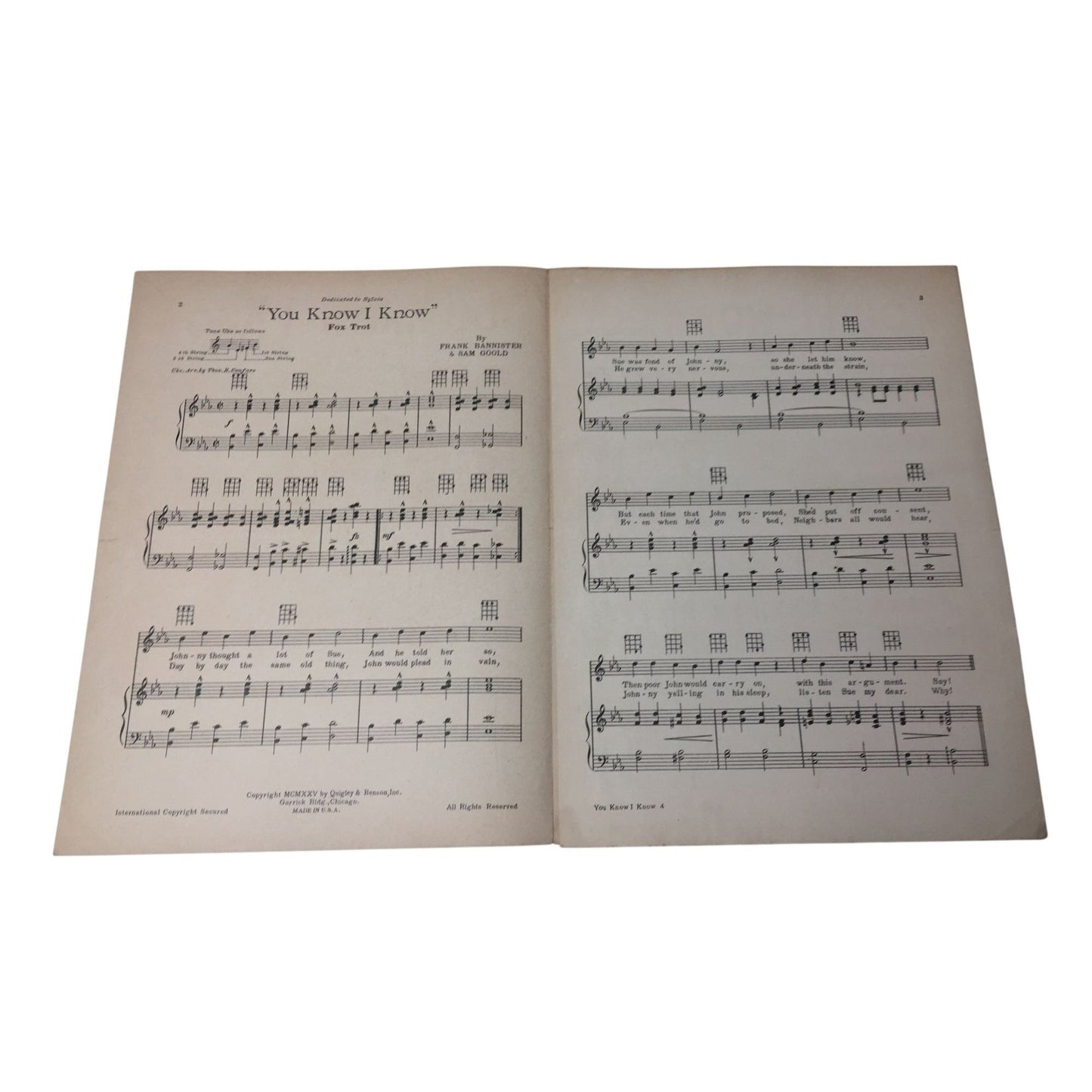 Vintage 1920s Sheet Music for the Song "You Know-I Know". A+ Stuff  A+ Stuff Sheet Music