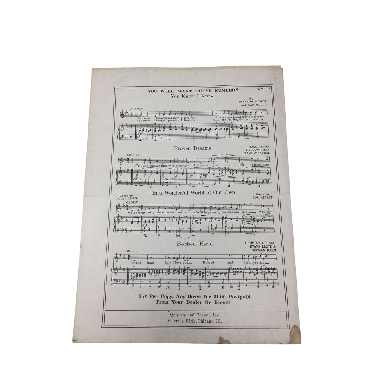 Vintage 1920s Sheet Music for the Song "You Know-I Know". A+ Stuff  A+ Stuff Sheet Music