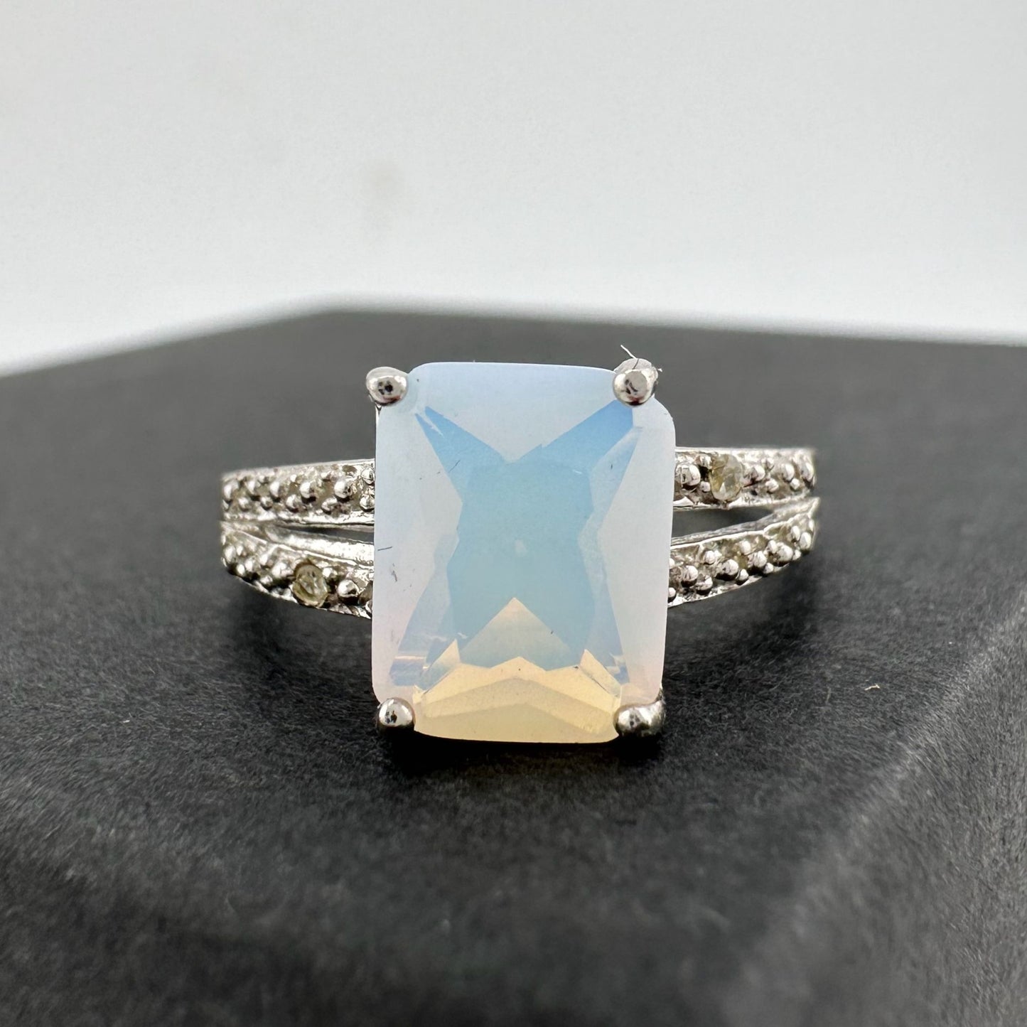 Beautiful Natural Opal Ring with Small Diamond Accent - Size 7.25