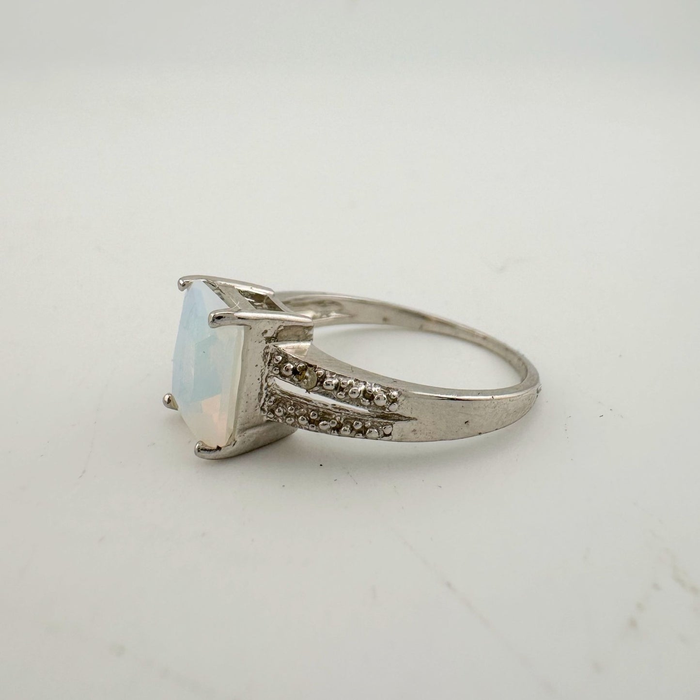 Beautiful Natural Opal Ring with Small Diamond Accent - Size 7.25