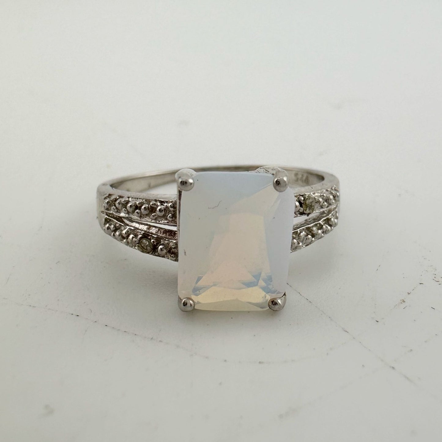 Beautiful Natural Opal Ring with Small Diamond Accent - Size 7.25