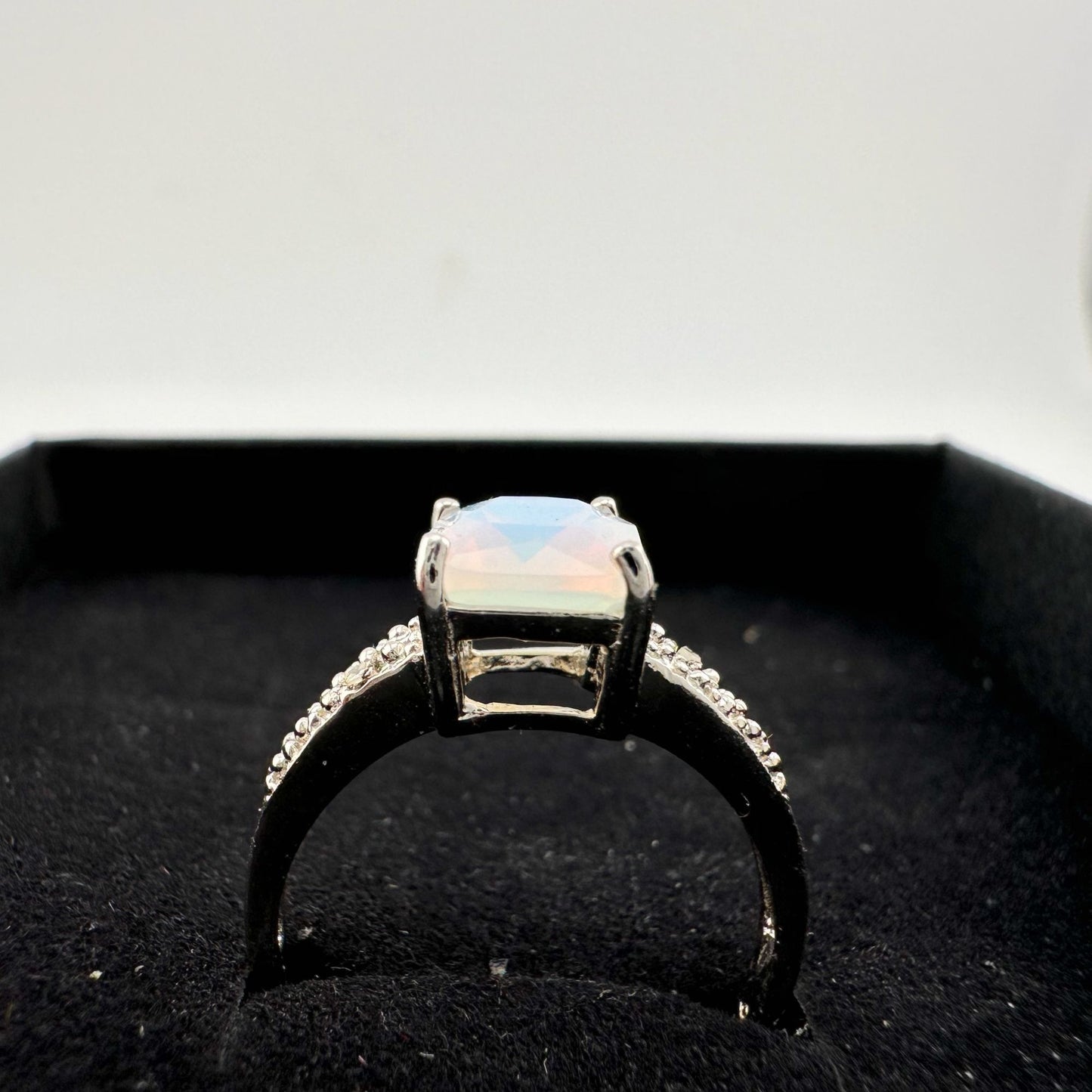 Beautiful Natural Opal Ring with Small Diamond Accent - Size 7.25