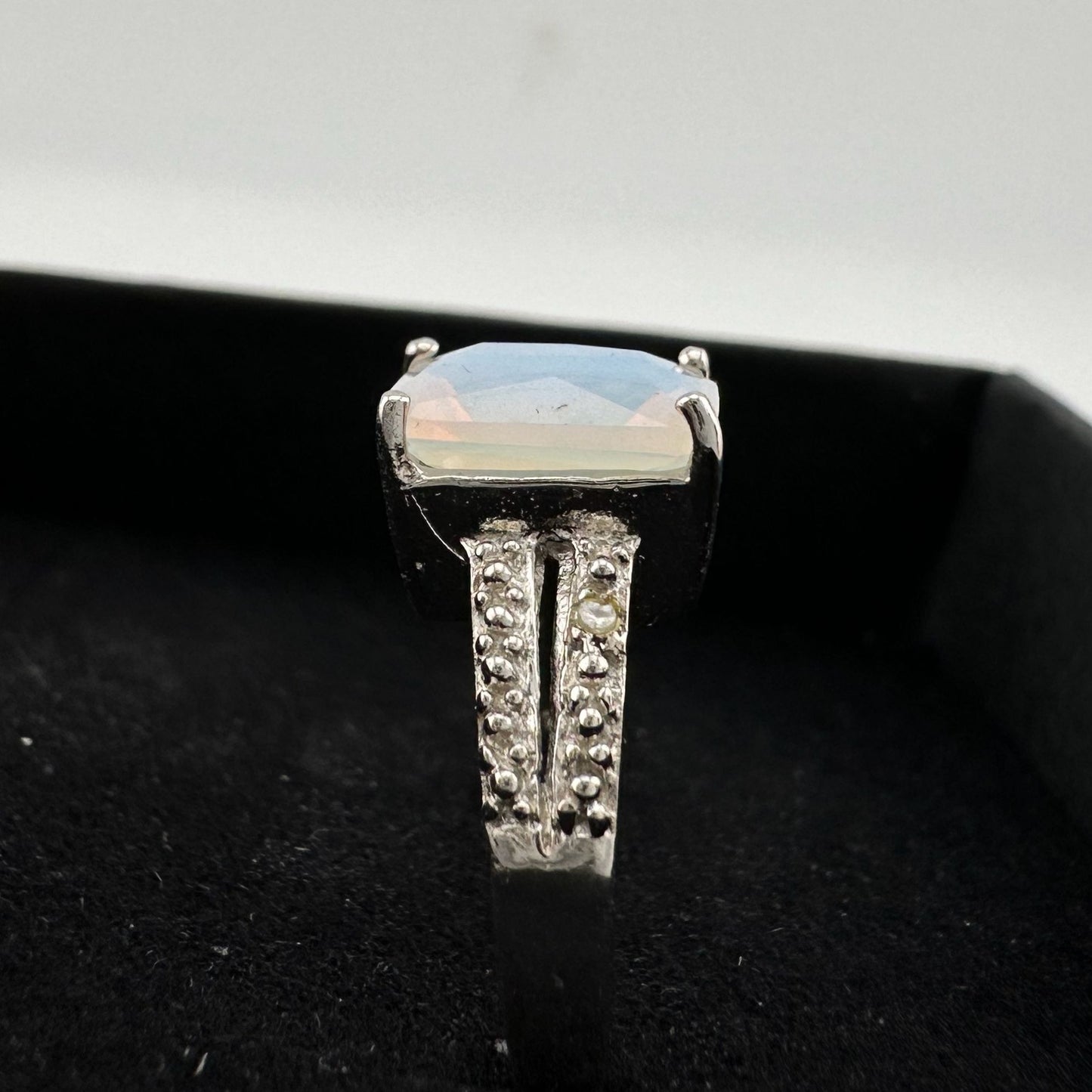 Beautiful Natural Opal Ring with Small Diamond Accent - Size 7.25