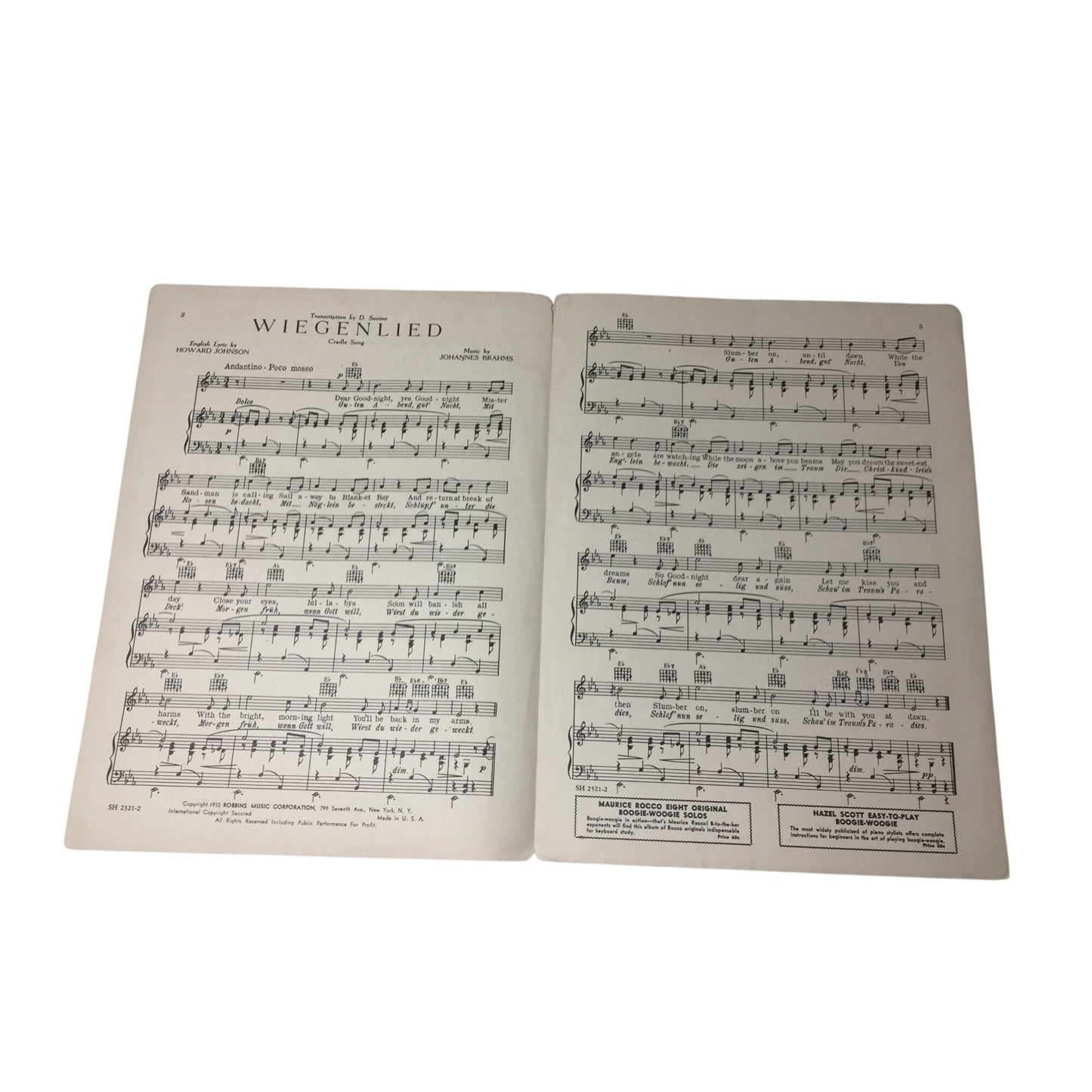 Vintage Copy of the Sheet Music for "Wiegenlied" (Cradle Song) A+ Stuff  A+ Stuff Sheet Music