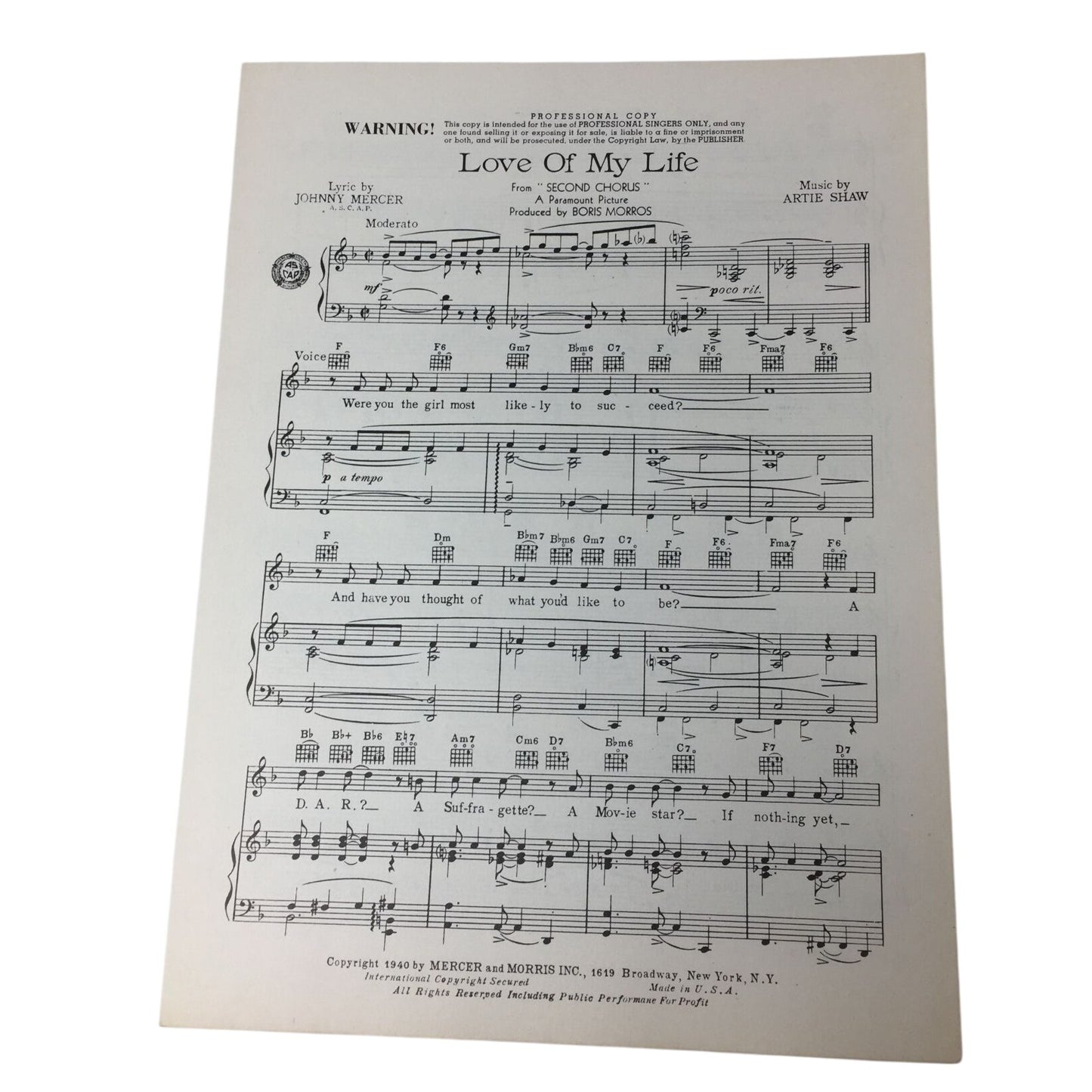 ''Love of my Life'' from ''Second Chorus'' Vintage 1940 Sheet Music - A+ Stuff