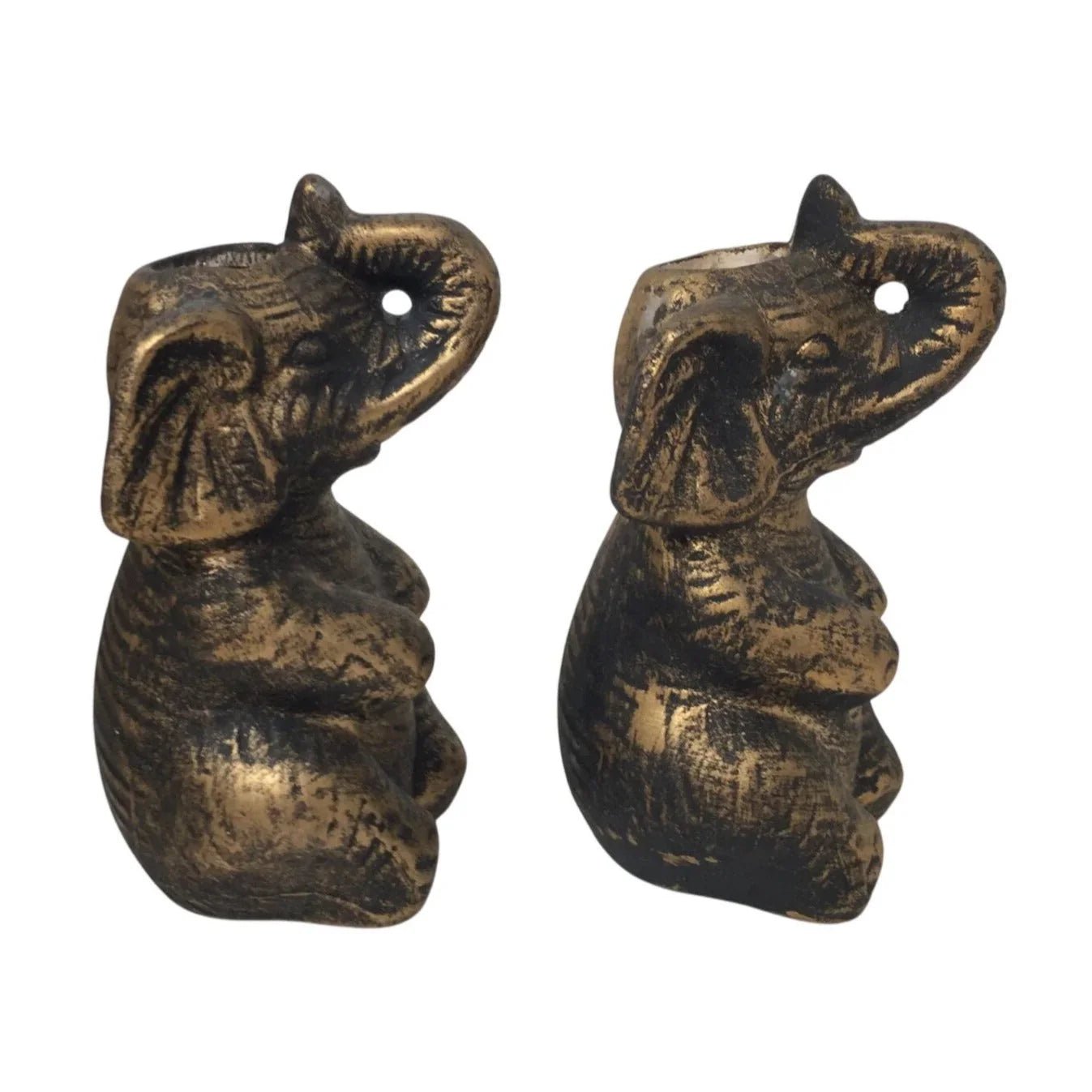 Pair of Gold Tone Elephant Candle Holders - A+ Stuff - Candle Holders - A+ Stuff