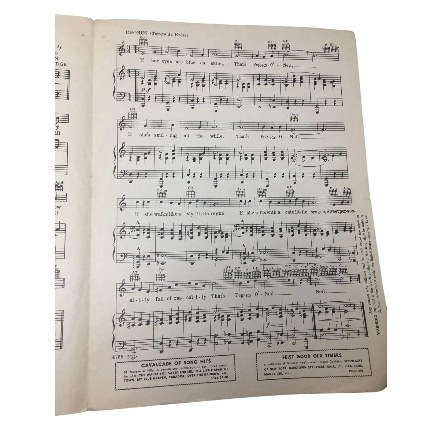 ''Peggy O'Neil'' by Harry Pease, Ed G Nelson, and Gilbert Dodge - A+ Stuff - SHEET MUSIC - A+ Stuff