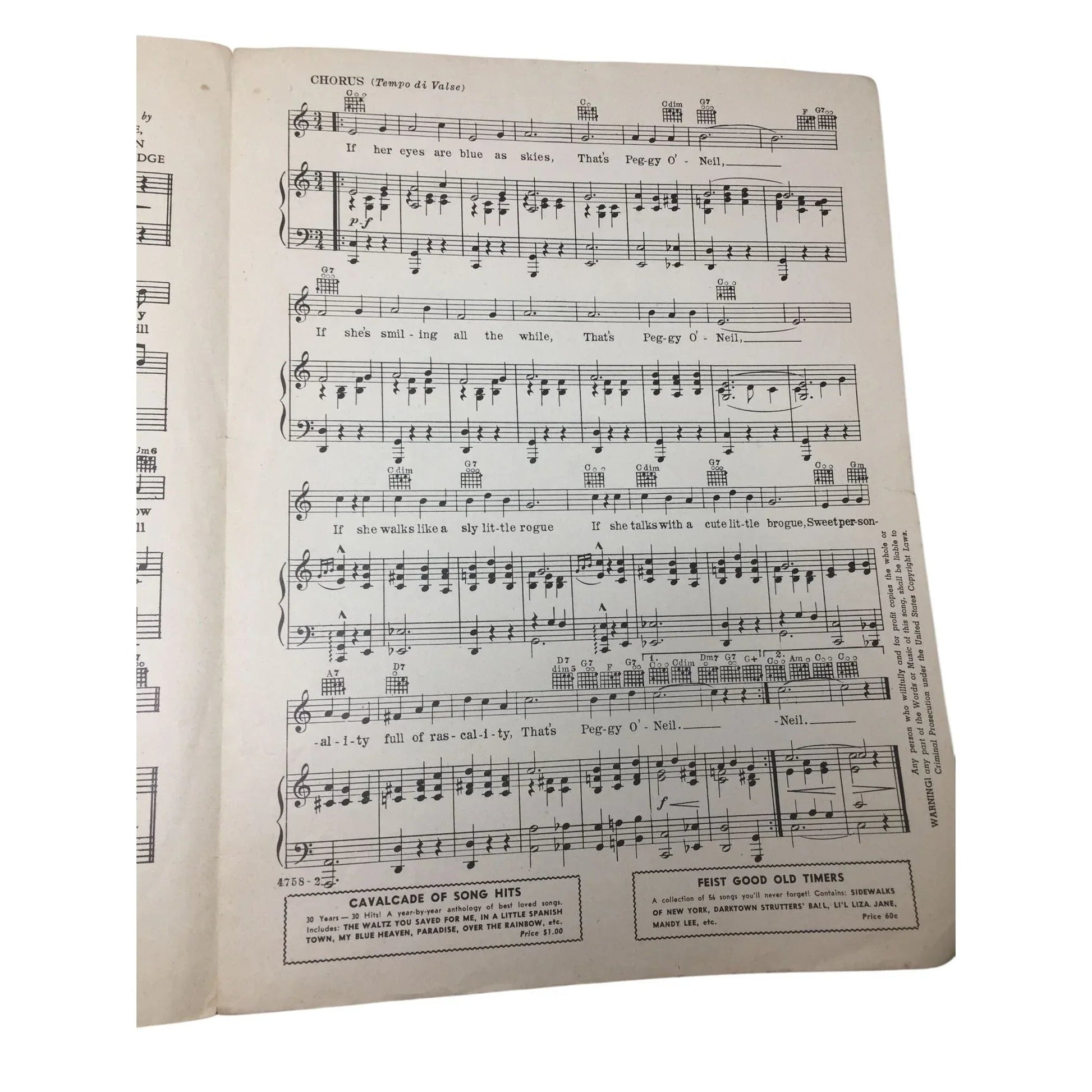 ''Peggy O'Neil'' by Harry Pease, Ed G Nelson, and Gilbert Dodge - A+ Stuff - SHEET MUSIC - A+ Stuff