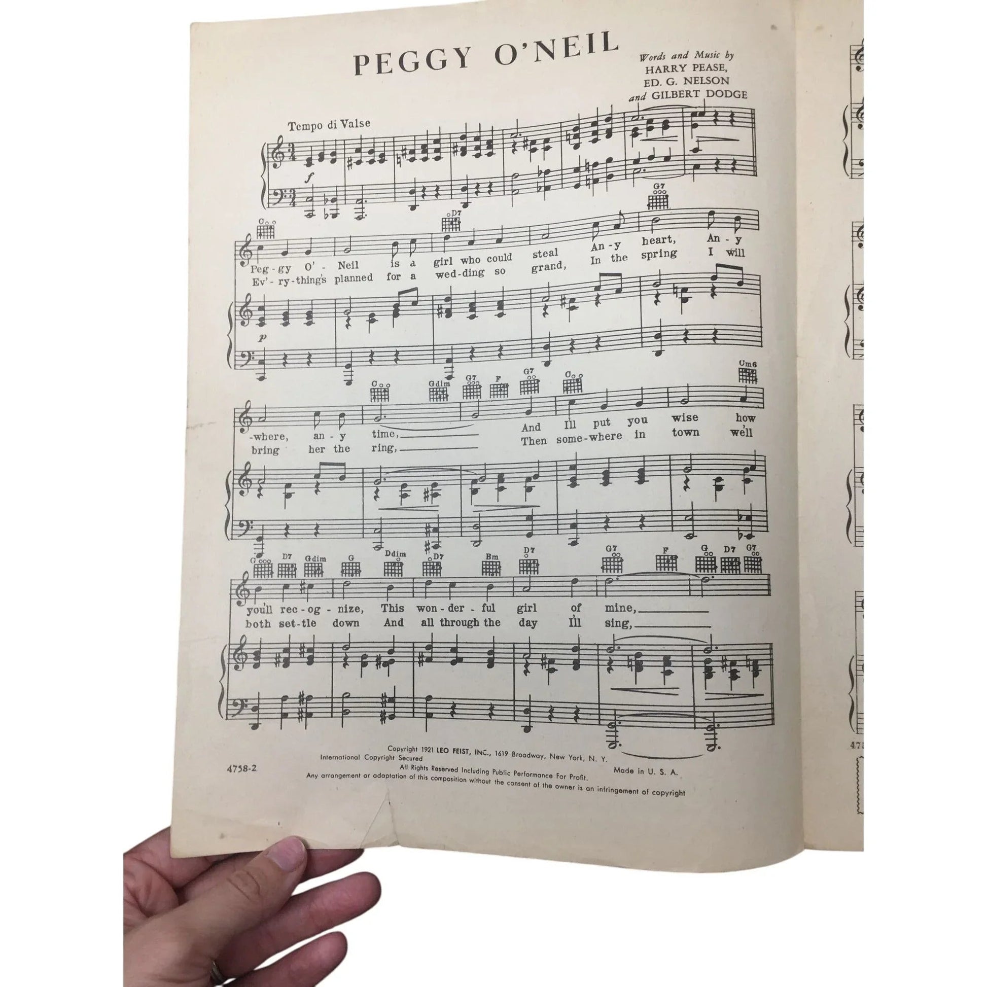 ''Peggy O'Neil'' by Harry Pease, Ed G Nelson, and Gilbert Dodge - A+ Stuff - SHEET MUSIC - A+ Stuff