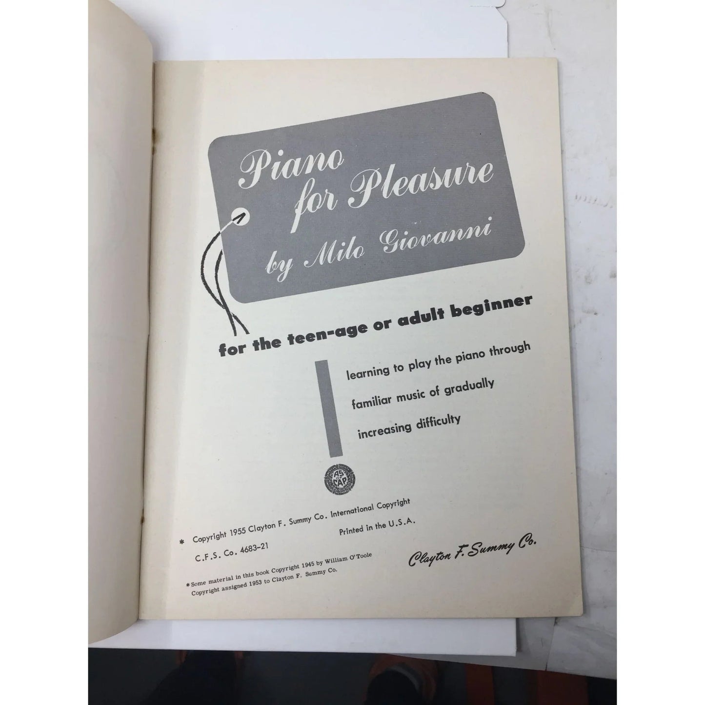 ''Piano for Pleasure'' Book 2 by Milo Giovanni Vintage Sheet Music - A+ Stuff - SHEET MUSIC - A+ Stuff