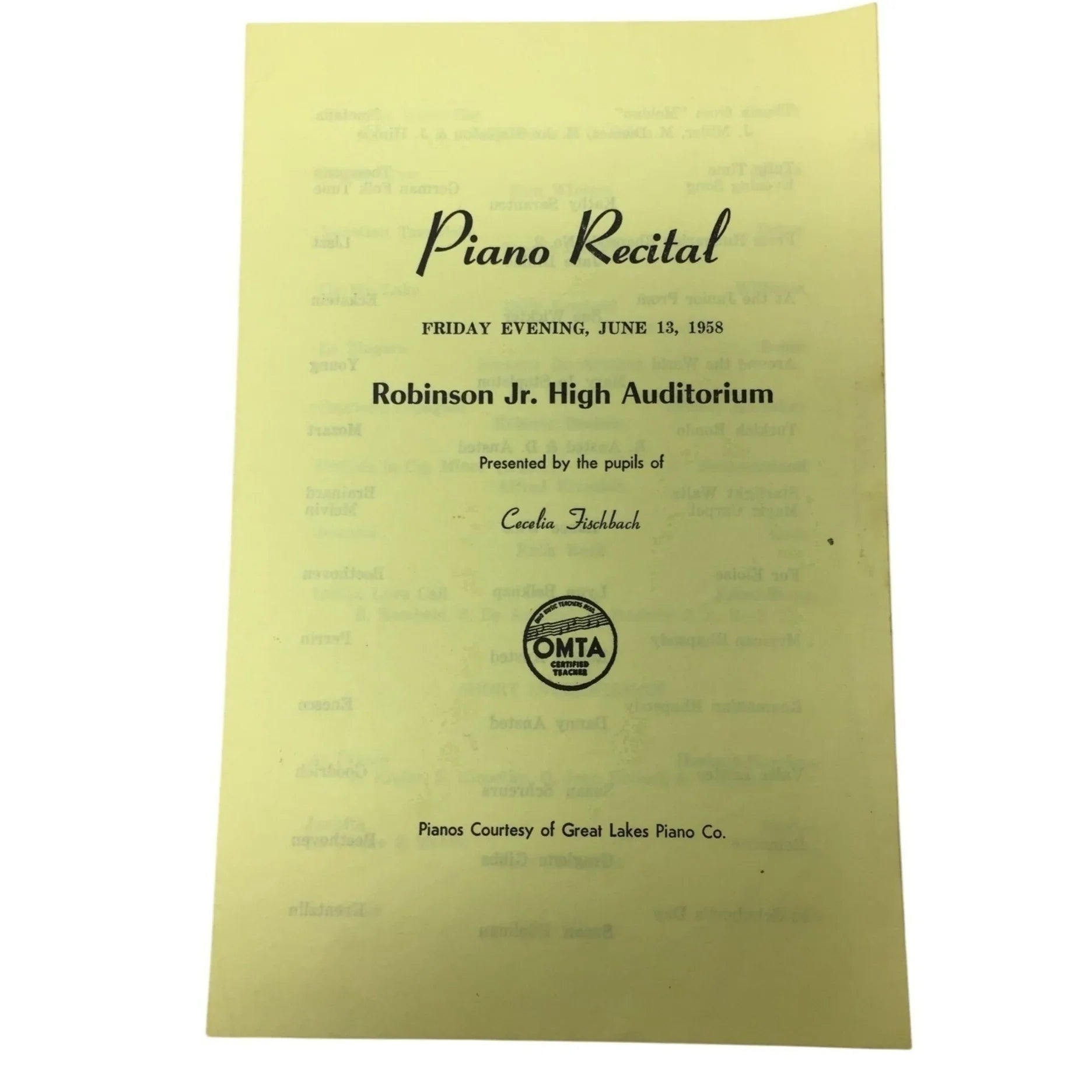Piano recital Friday Evening, June 13, 1958 Robinson Jr Auditorium Booklet - A+ Stuff - Books - A+ Stuff
