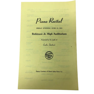 Piano recital Friday Evening, June 13, 1958 Robinson Jr Auditorium Booklet