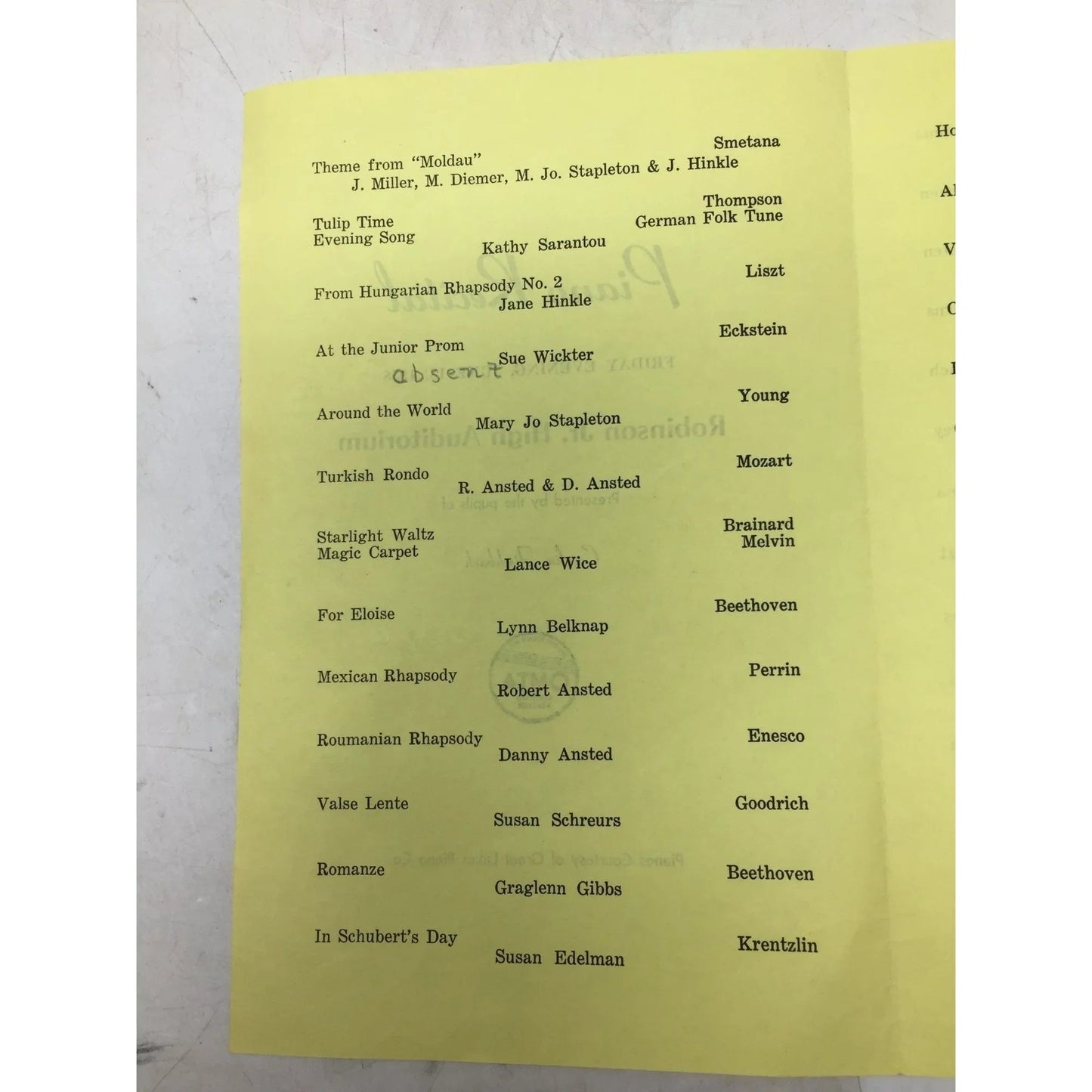Piano recital Friday Evening, June 13, 1958 Robinson Jr Auditorium Booklet - A+ Stuff - Books - A+ Stuff