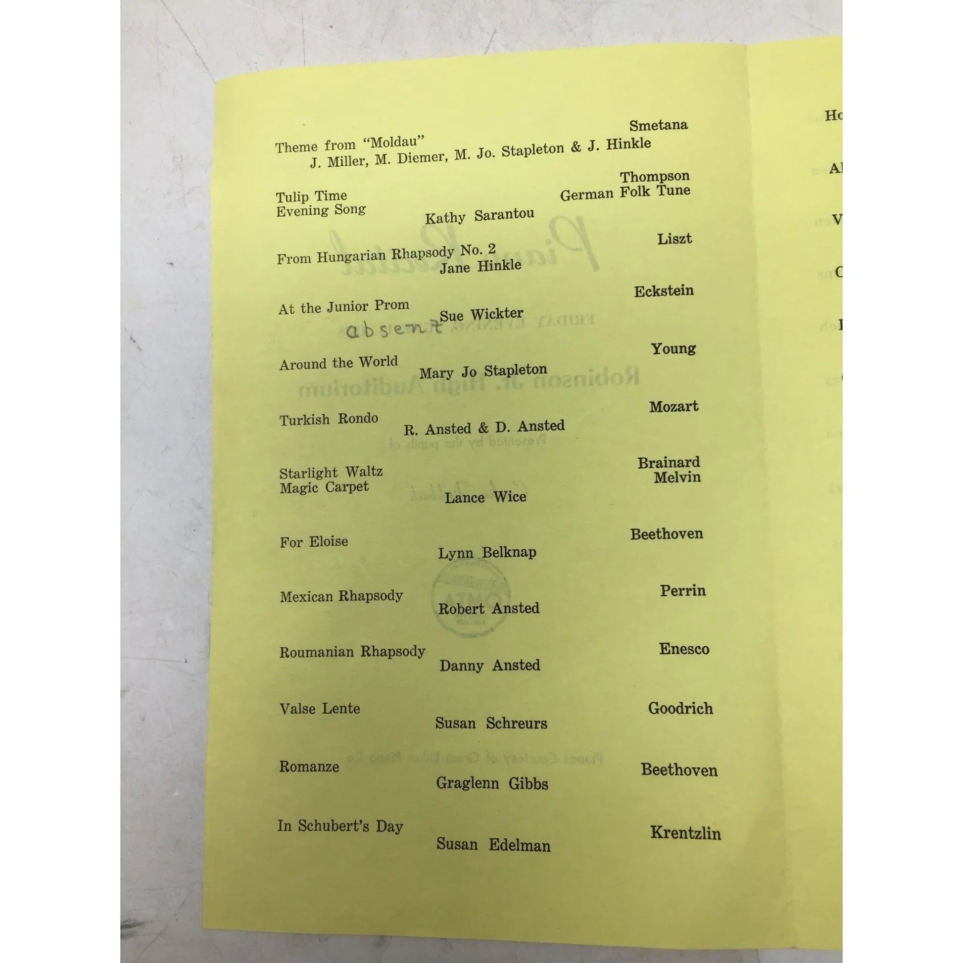 Piano recital Friday Evening, June 13, 1958 Robinson Jr Auditorium Booklet - A+ Stuff - Books - A+ Stuff