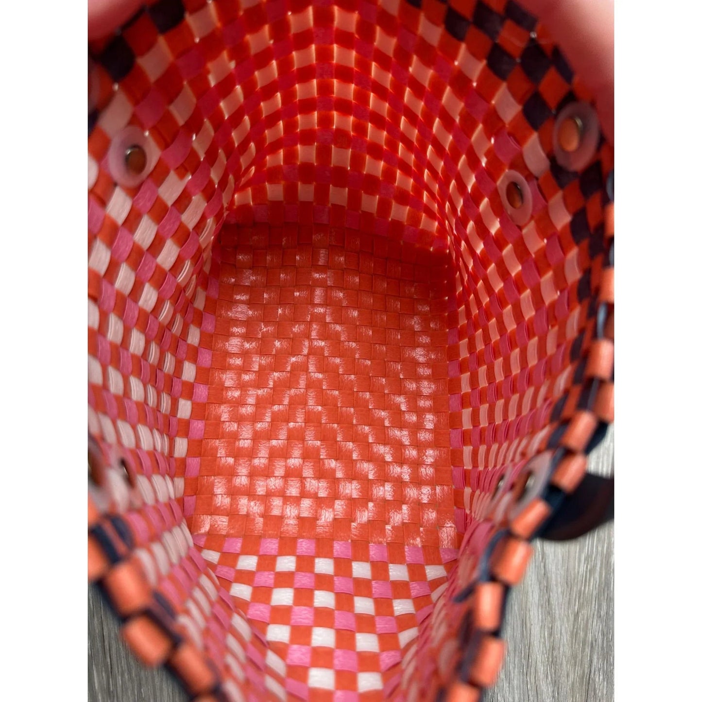 Pink and Orange Anthropologie Mini Woven Tote with Black Handles - Anthropologie - tote bag - A+ Stuff