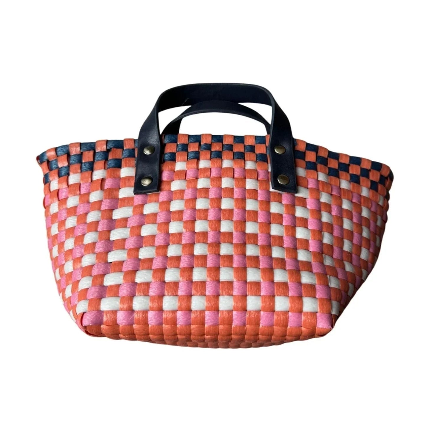 Pink and Orange Anthropologie Mini Woven Tote with Black Handles - Anthropologie - tote bag - A+ Stuff