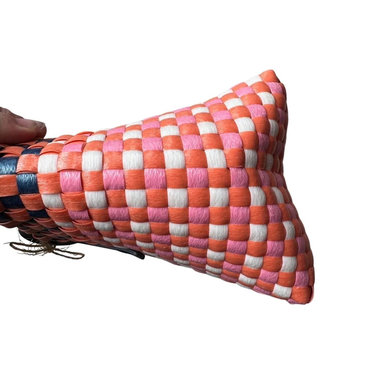 Pink and Orange Anthropologie Mini Woven Tote with Black Handles - Anthropologie - tote bag - A+ Stuff
