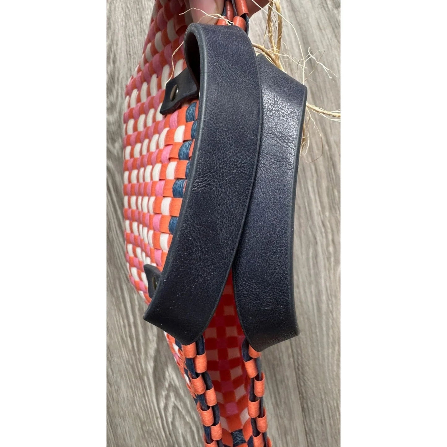 Pink and Orange Anthropologie Mini Woven Tote with Black Handles - Anthropologie - tote bag - A+ Stuff