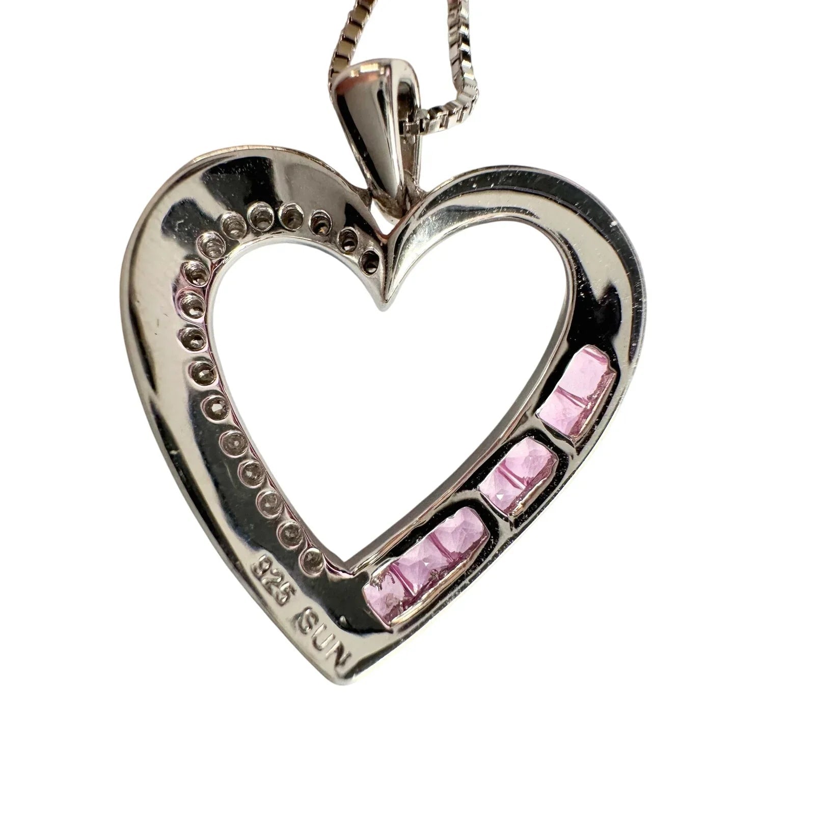 Pink & White Heart Necklace with Lab Created Sapphires - Sterling Silver - Unbranded - Necklace with Pendant - A+ Stuff