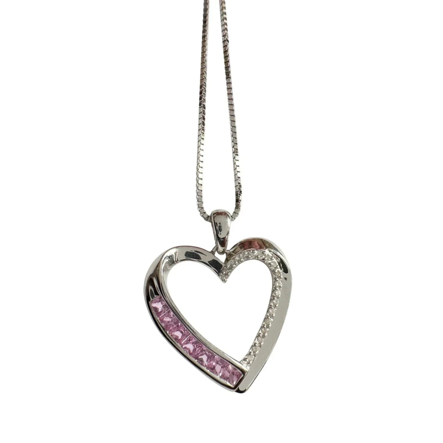 Pink & White Heart Necklace with Lab Created Sapphires - Sterling Silver - Unbranded - Necklace with Pendant - A+ Stuff