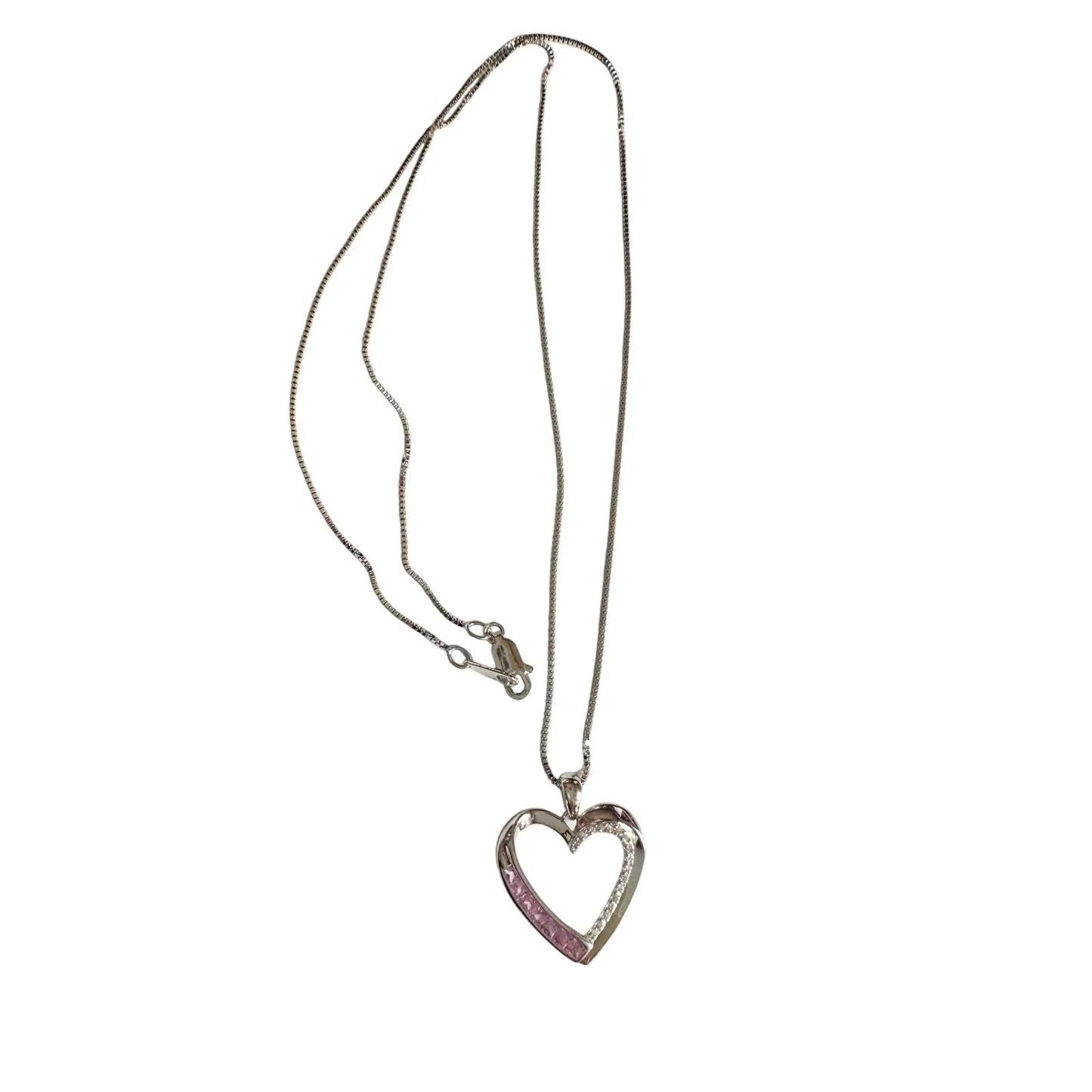 Pink & White Heart Necklace with Lab Created Sapphires - Sterling Silver - Unbranded - Necklace with Pendant - A+ Stuff