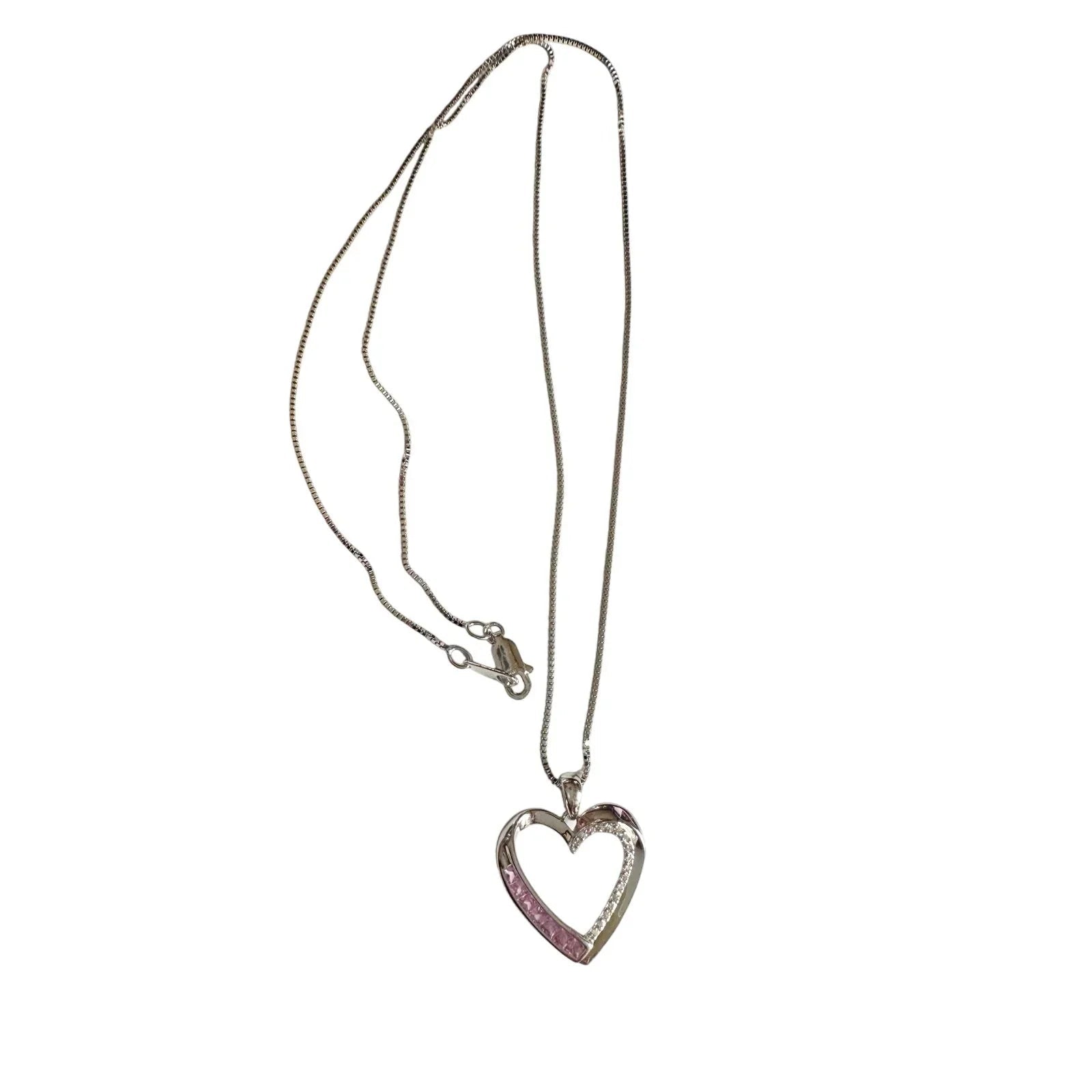 Pink & White Heart Necklace with Lab Created Sapphires - Sterling Silver - Unbranded - Necklace with Pendant - A+ Stuff