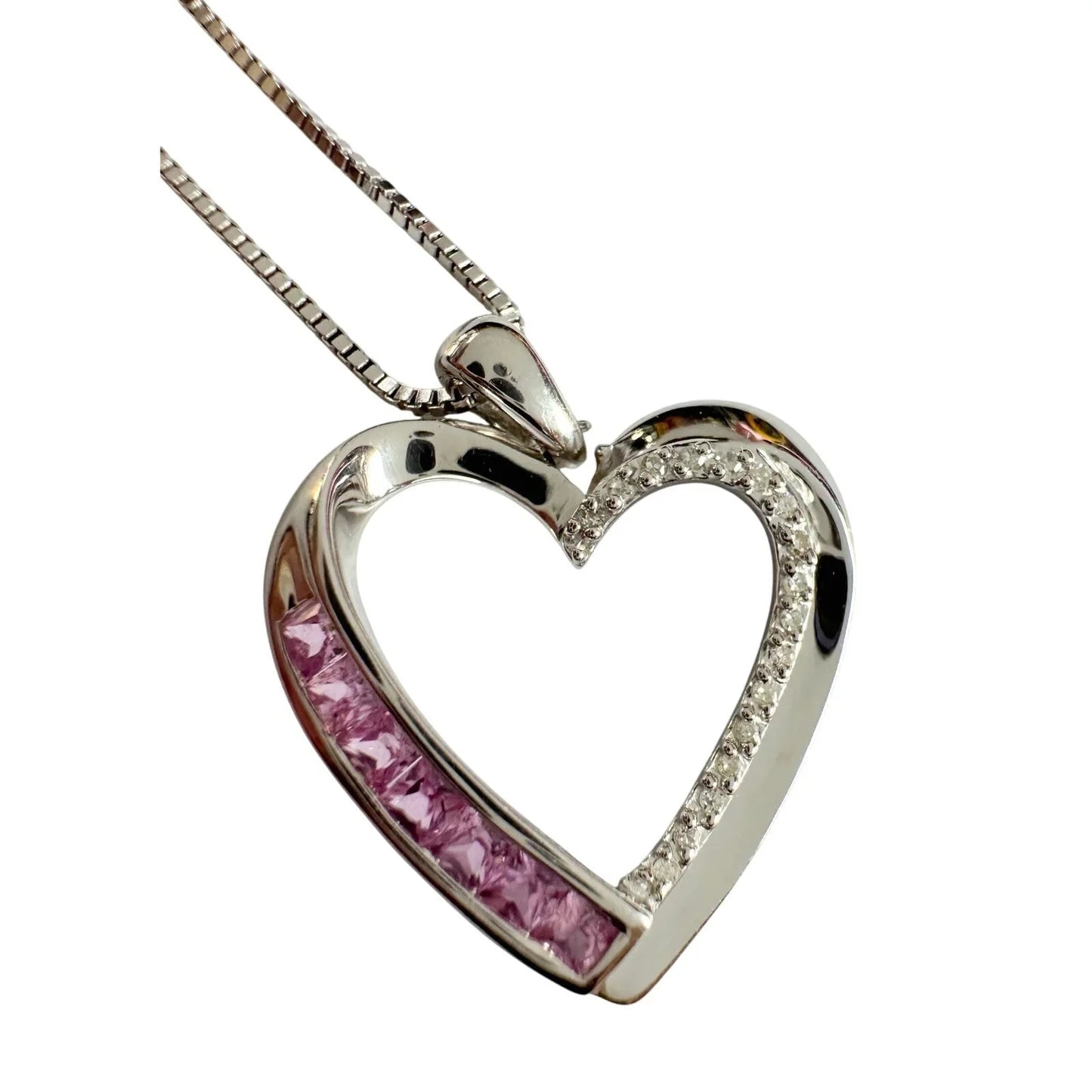 Pink & White Heart Necklace with Lab Created Sapphires - Sterling Silver - Unbranded - Necklace with Pendant - A+ Stuff