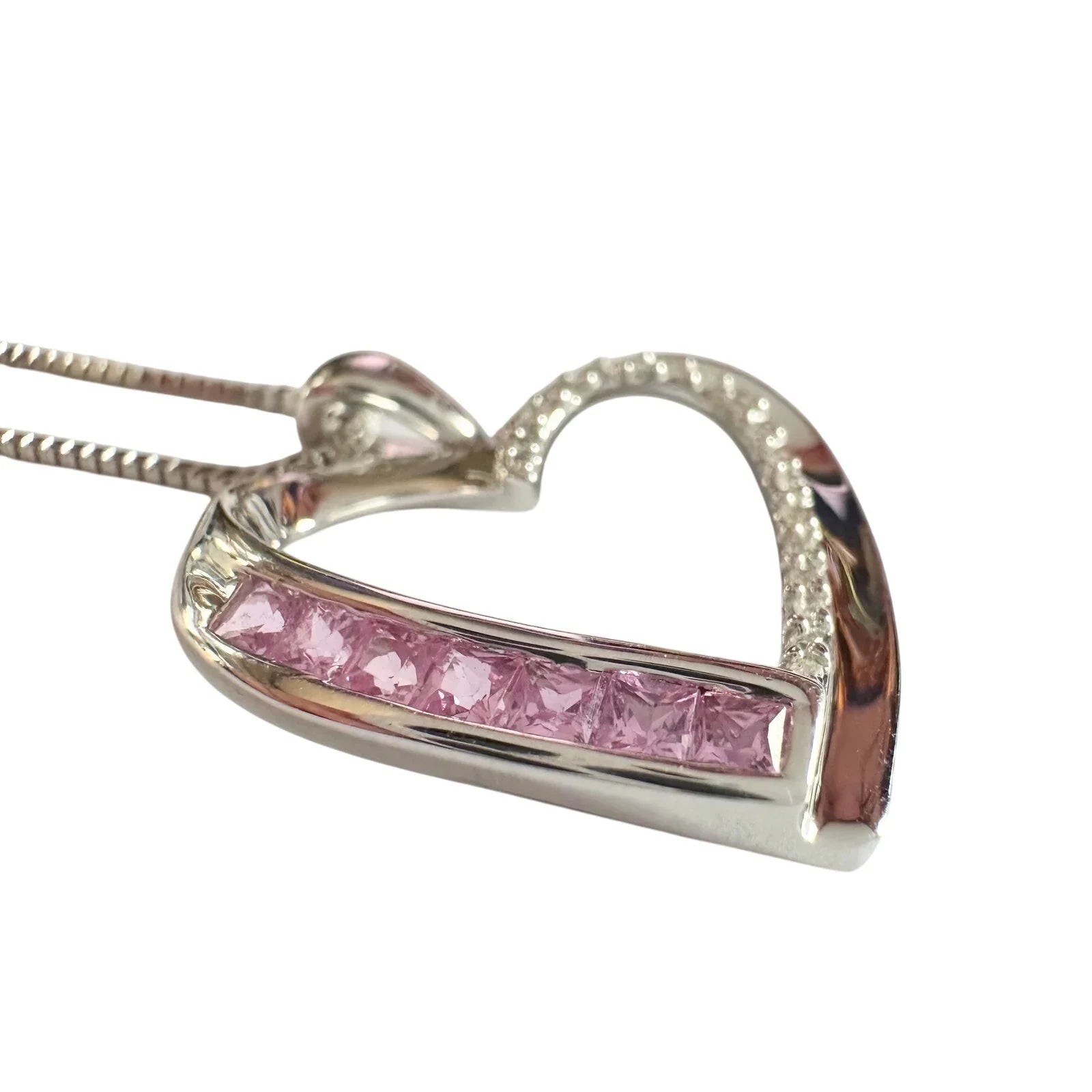 Pink & White Heart Necklace with Lab Created Sapphires - Sterling Silver - Unbranded - Necklace with Pendant - A+ Stuff